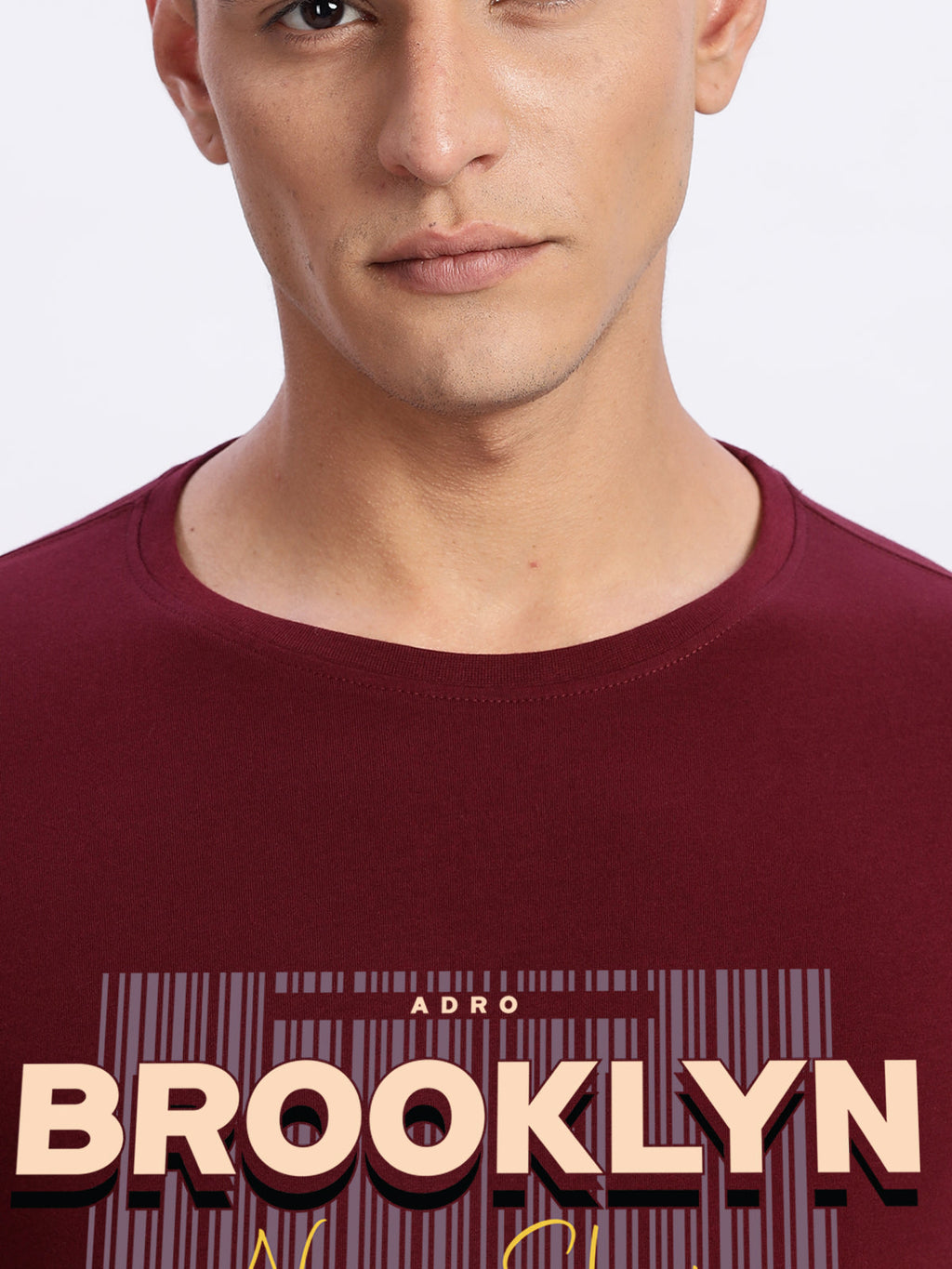 Men Printed Light Maroon T Shirt