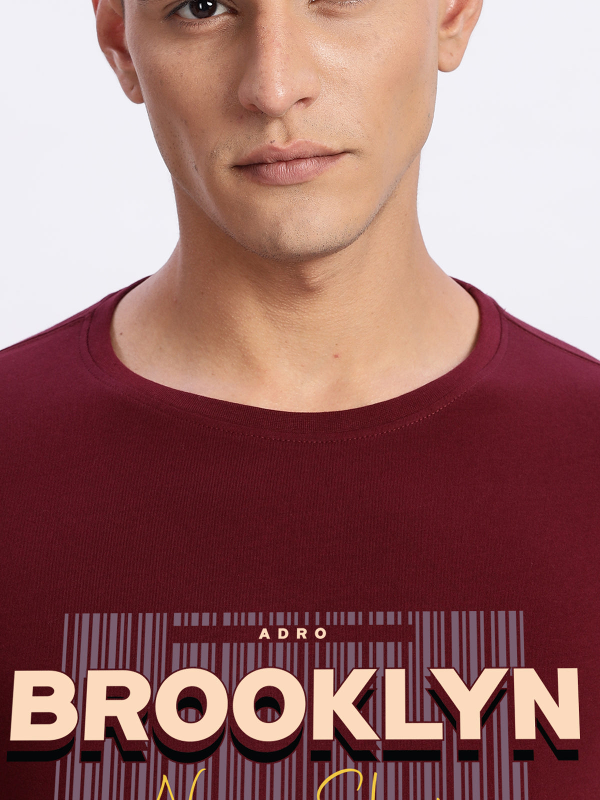 Men Printed Light Maroon T Shirt