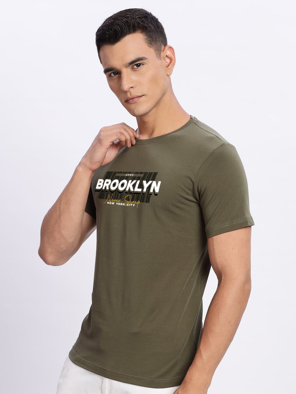 Men Printed Olive T Shirt