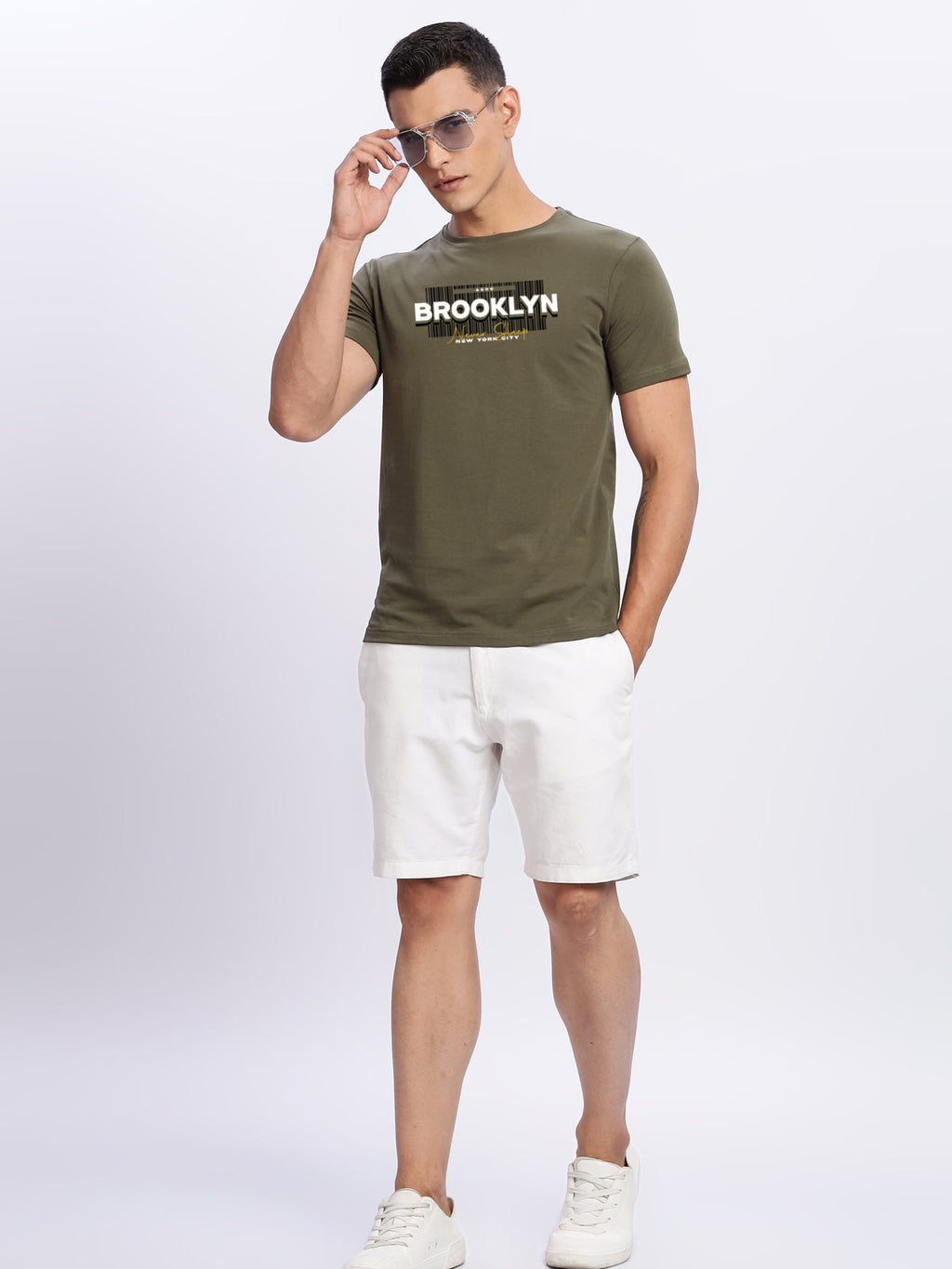 Men Printed Olive T Shirt