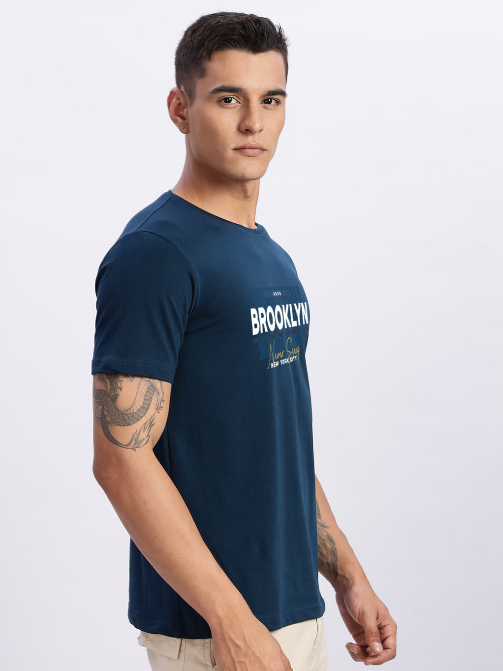 Men Printed Teal T Shirt