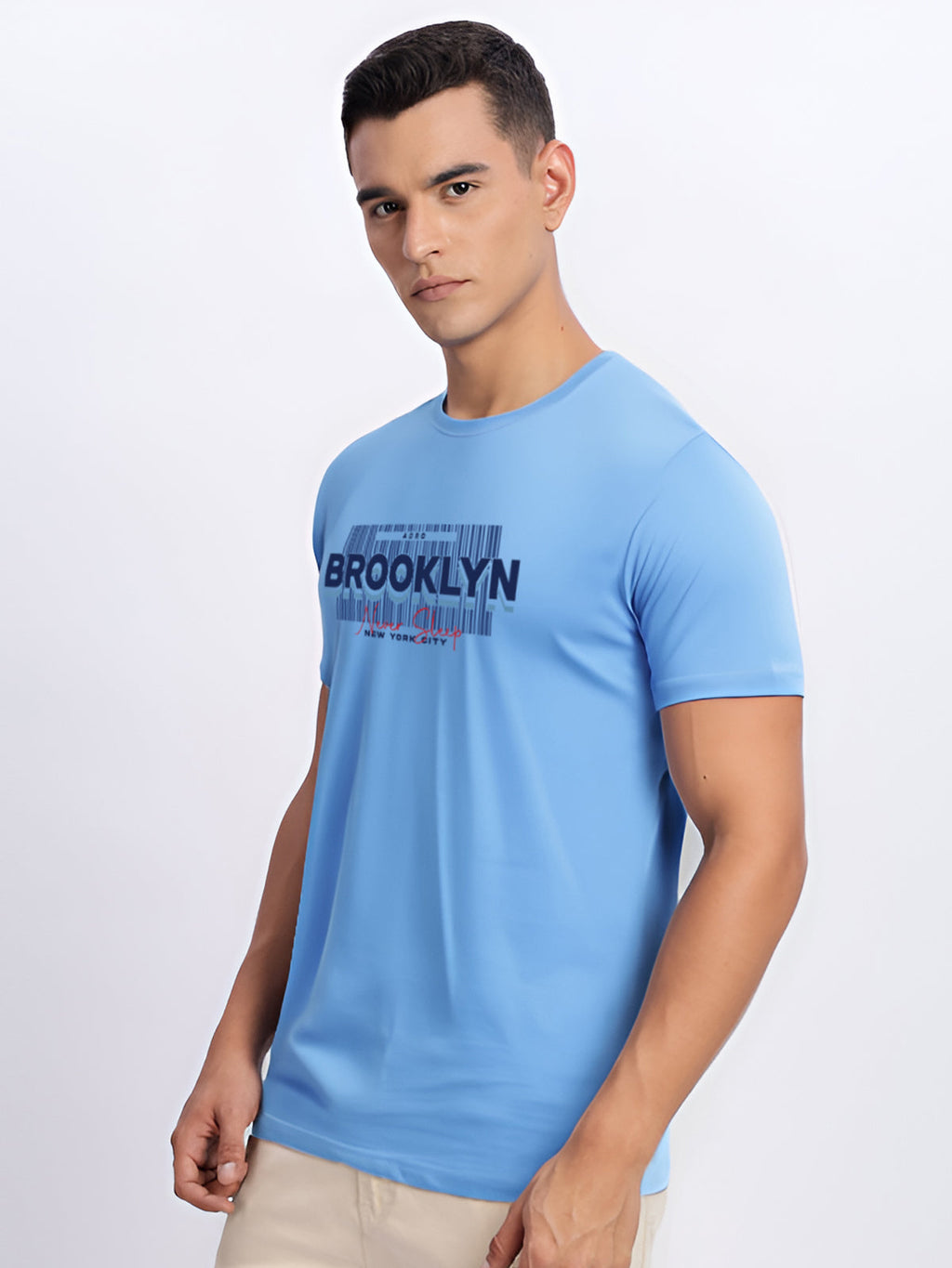 Men Printed Sky Blue T Shirt