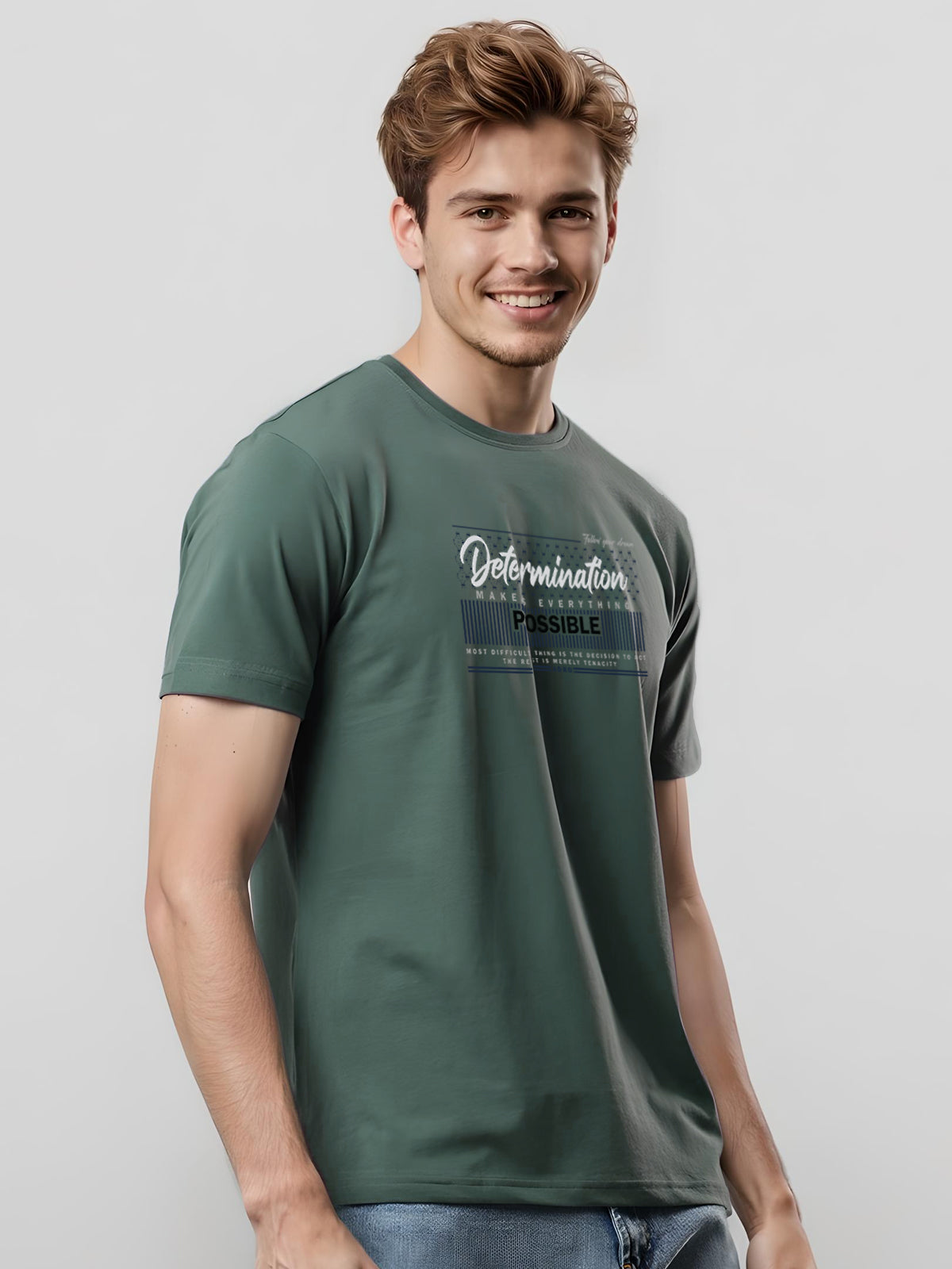 Men Printed Green T Shirt