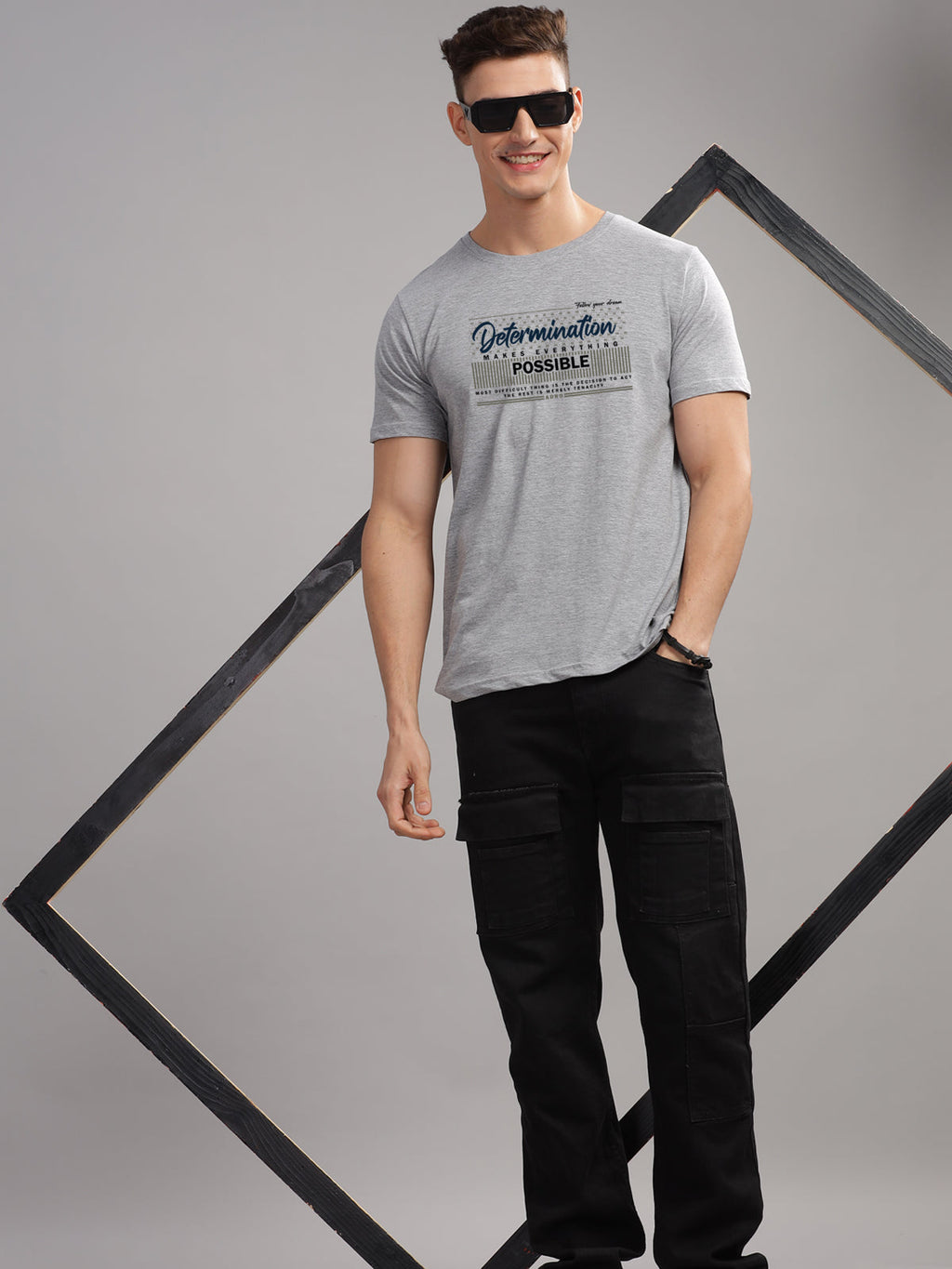 Men Printed Grey T Shirt