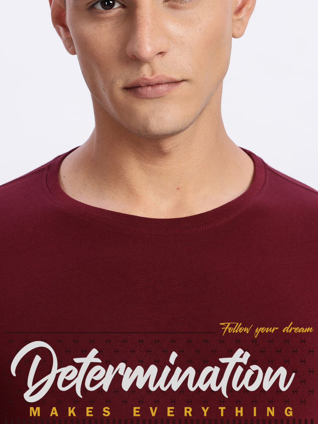 Men Printed Light Maroon T Shirt