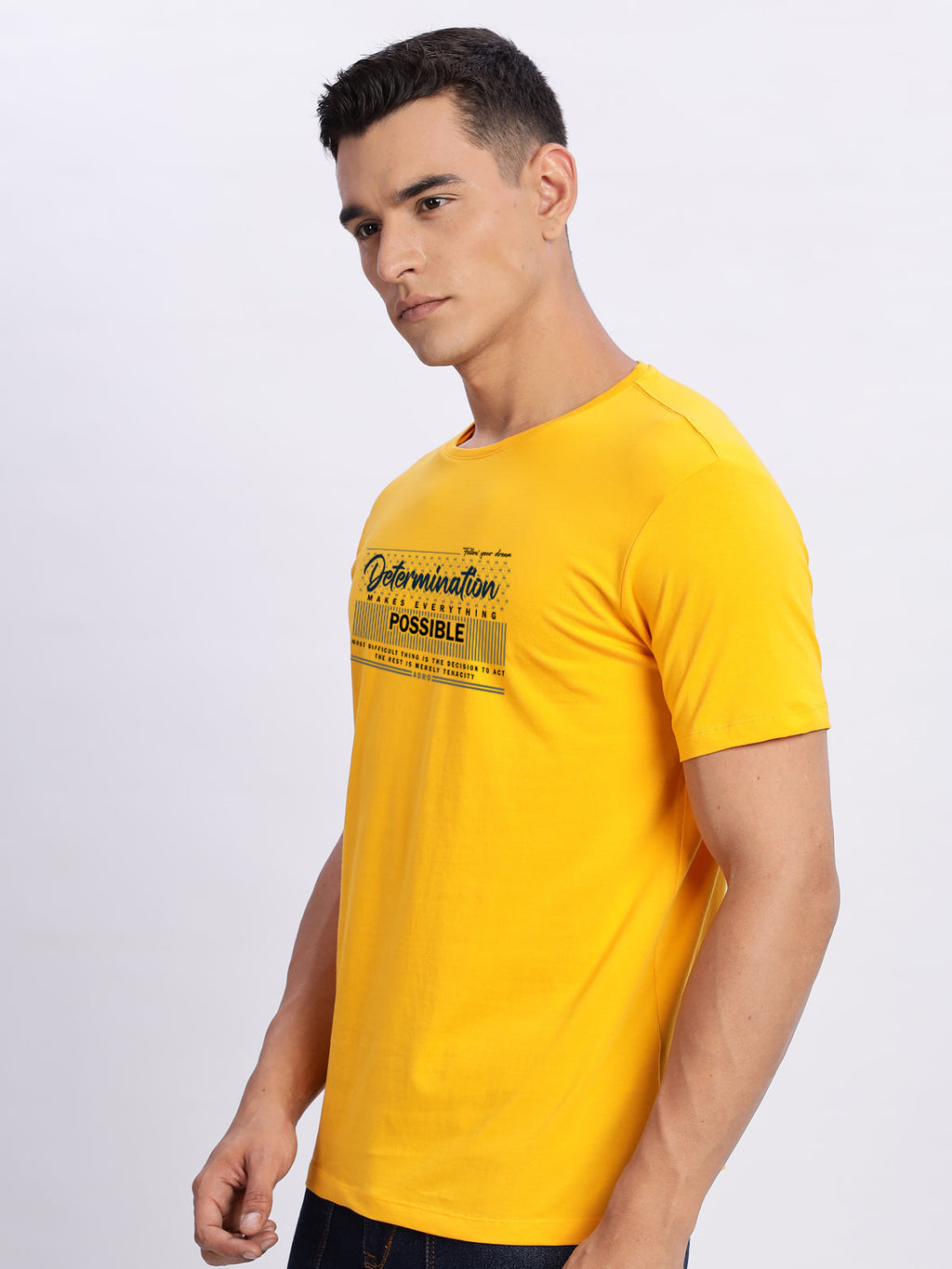 Men Printed Light Mustard T Shirt
