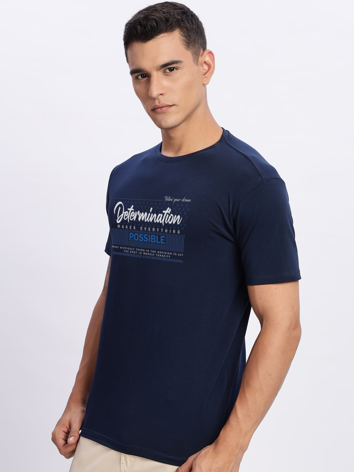 Men Printed Light Navy Blue T Shirt