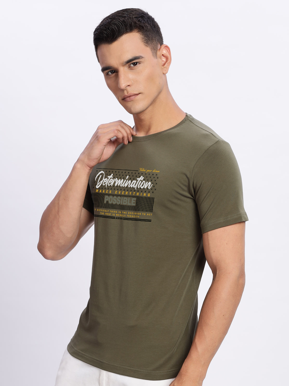 Men Printed Olive T Shirt