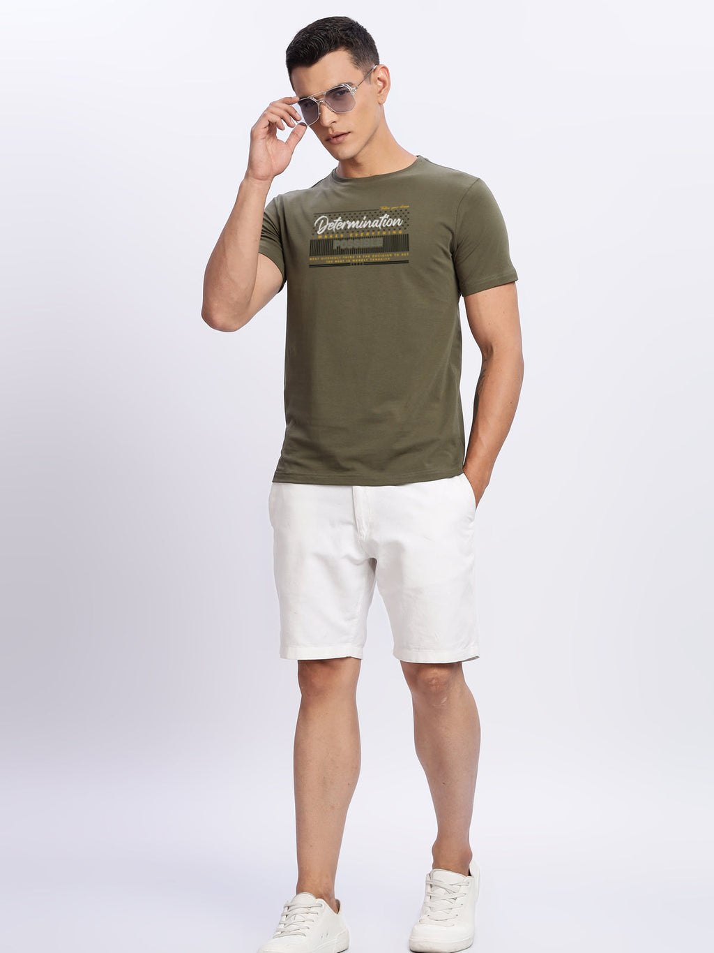 Men Printed Olive T Shirt