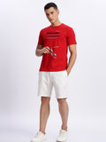 Men Printed Red T Shirt