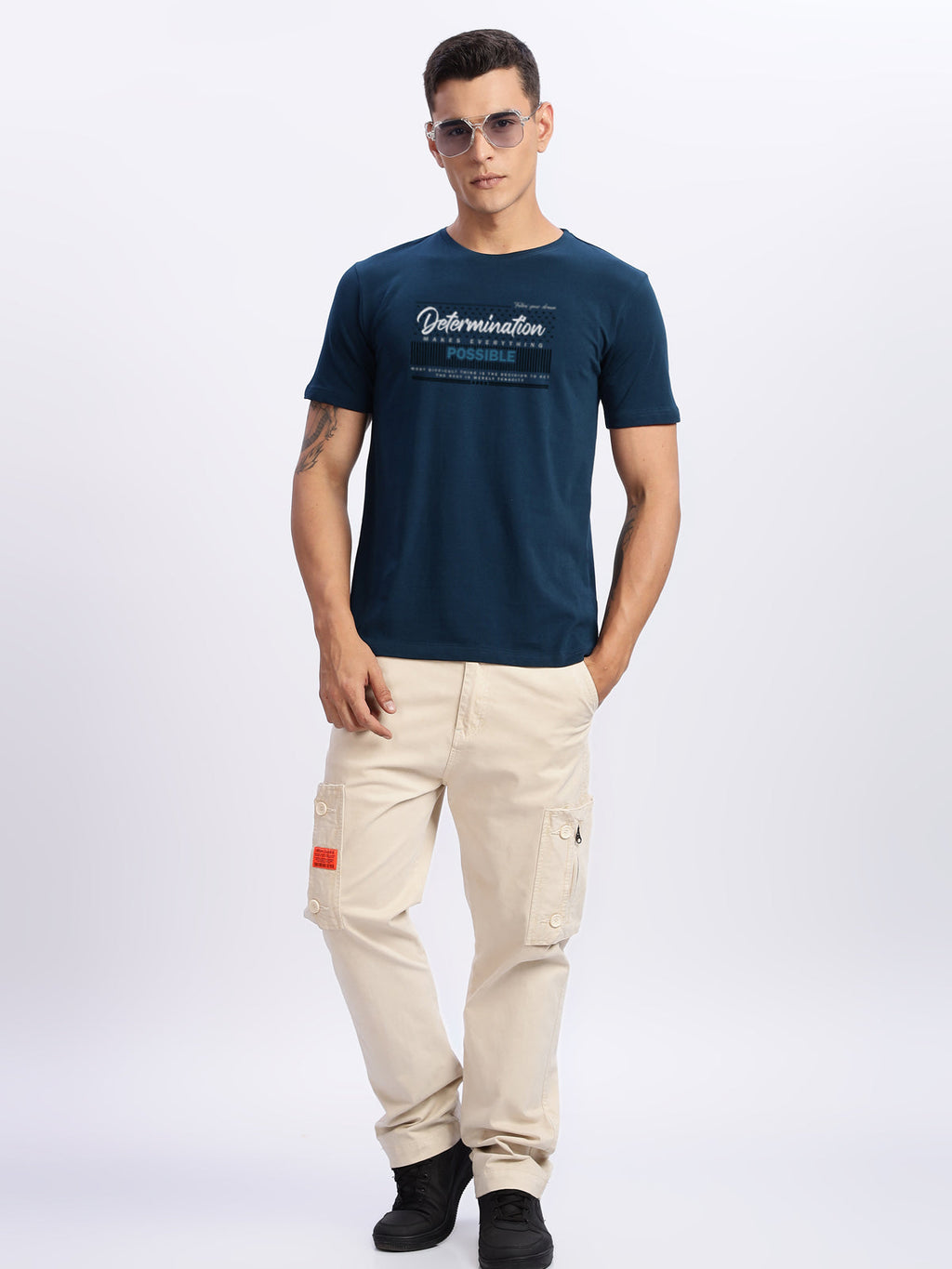 Men Printed Teal T Shirt