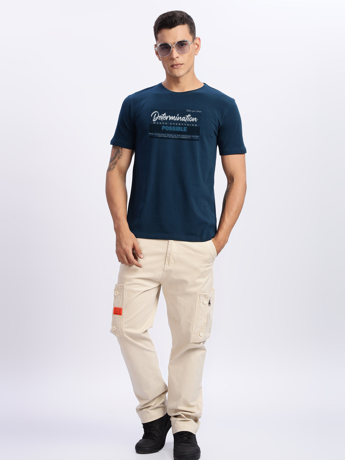 Men Printed Teal T Shirt