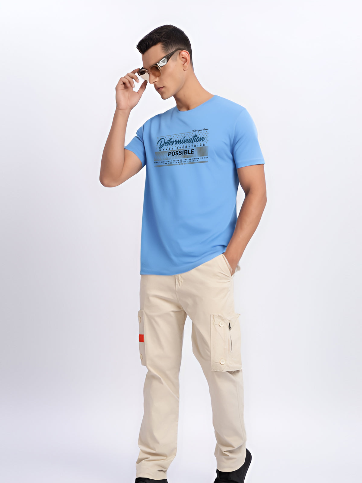 Men Printed Sky Blue T Shirt