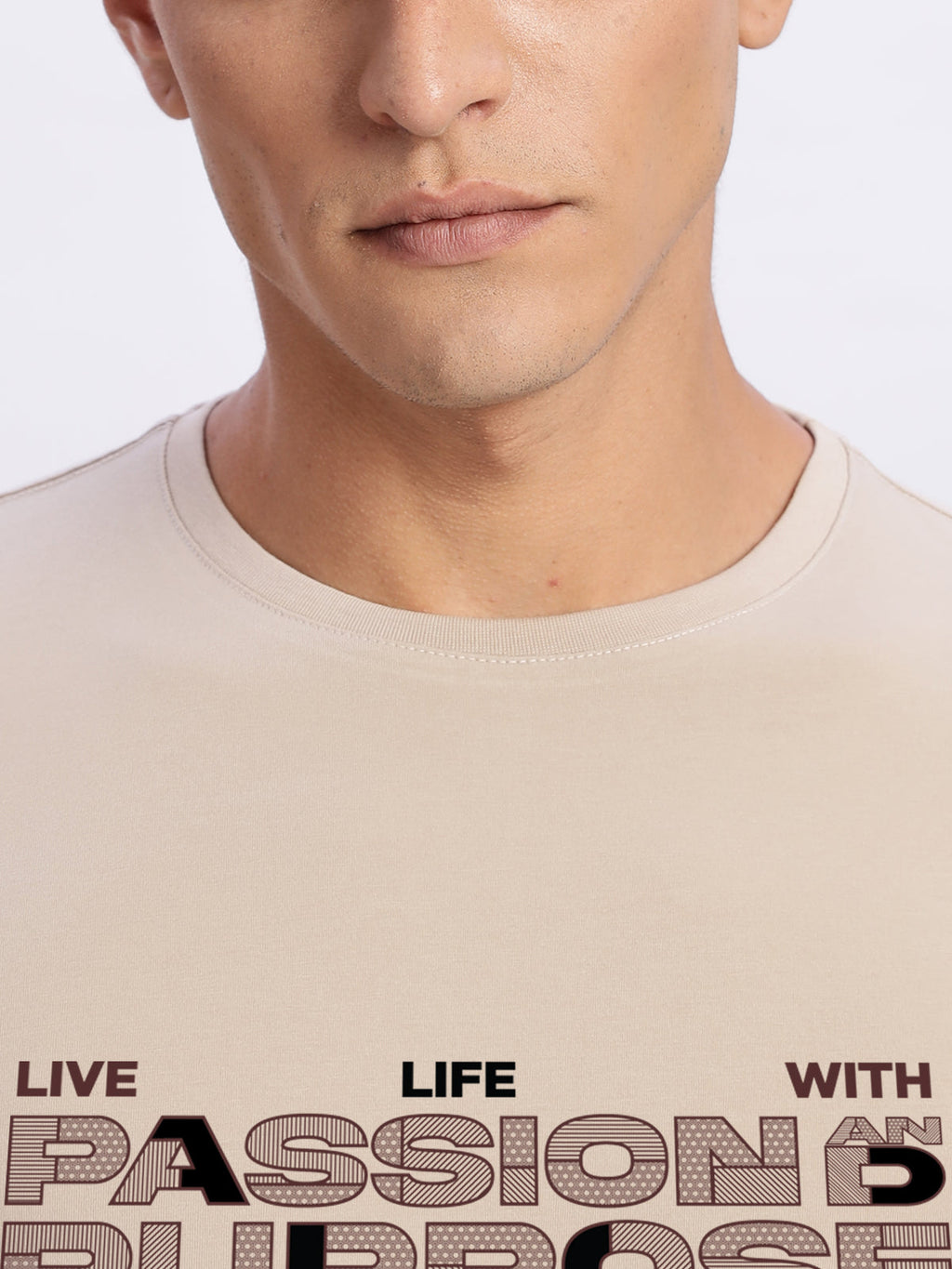 Men Printed Beige T Shirt