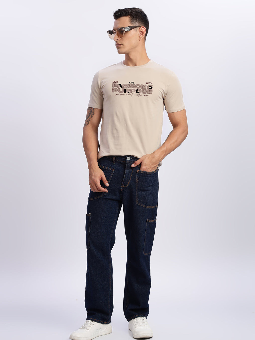 Men Printed Beige T Shirt