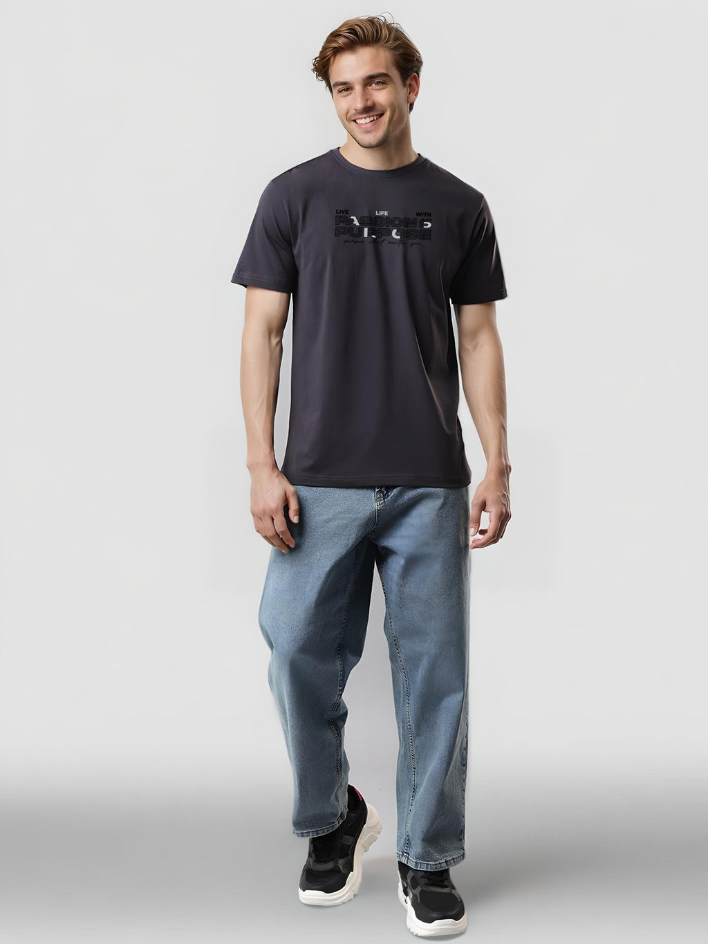 Men Printed Grey T Shirt
