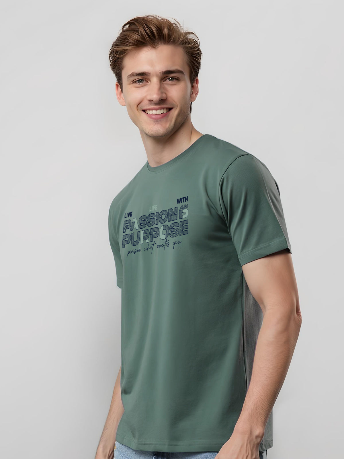 Men Printed Green T Shirt