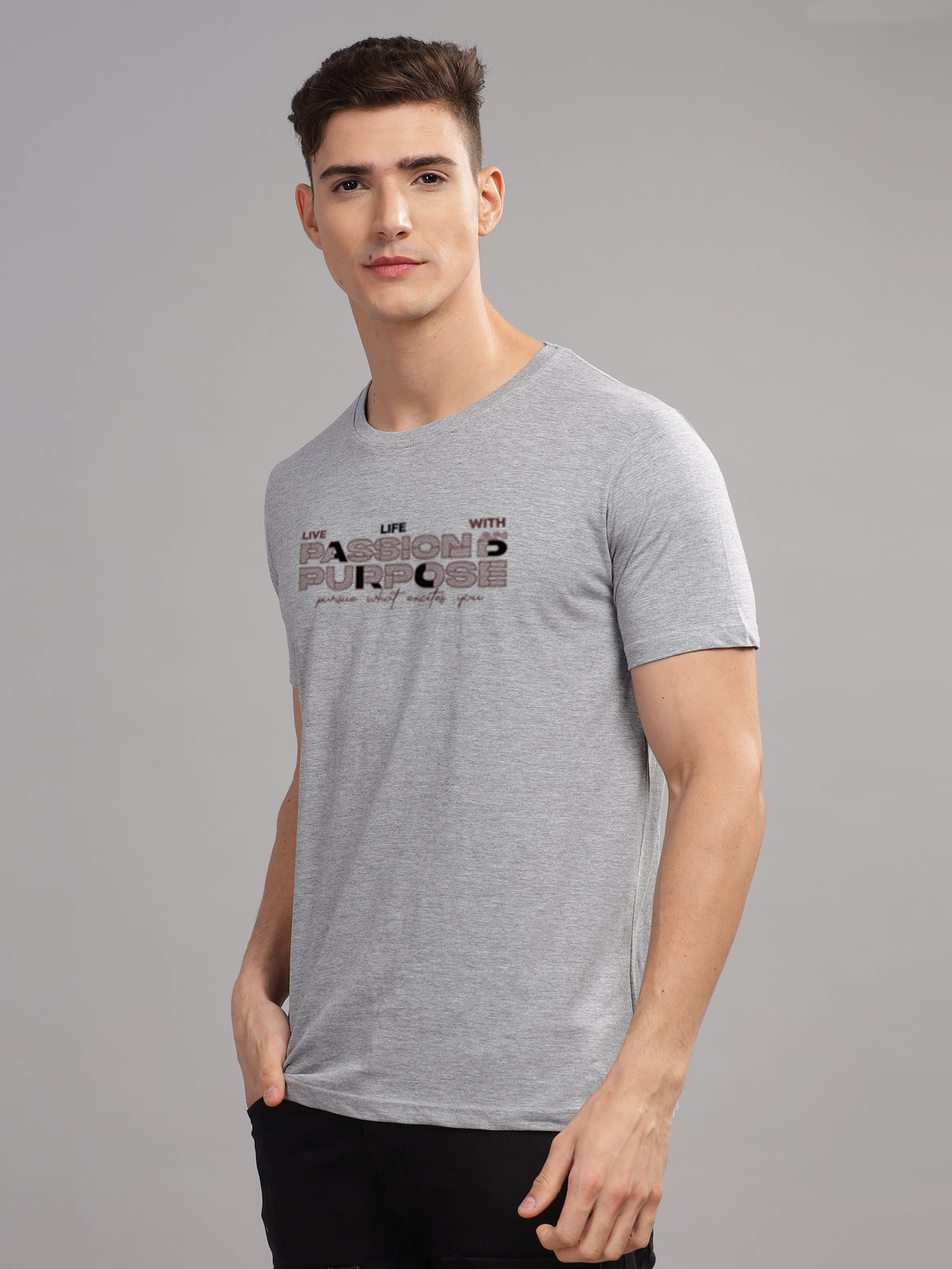 Men Printed Grey T Shirt