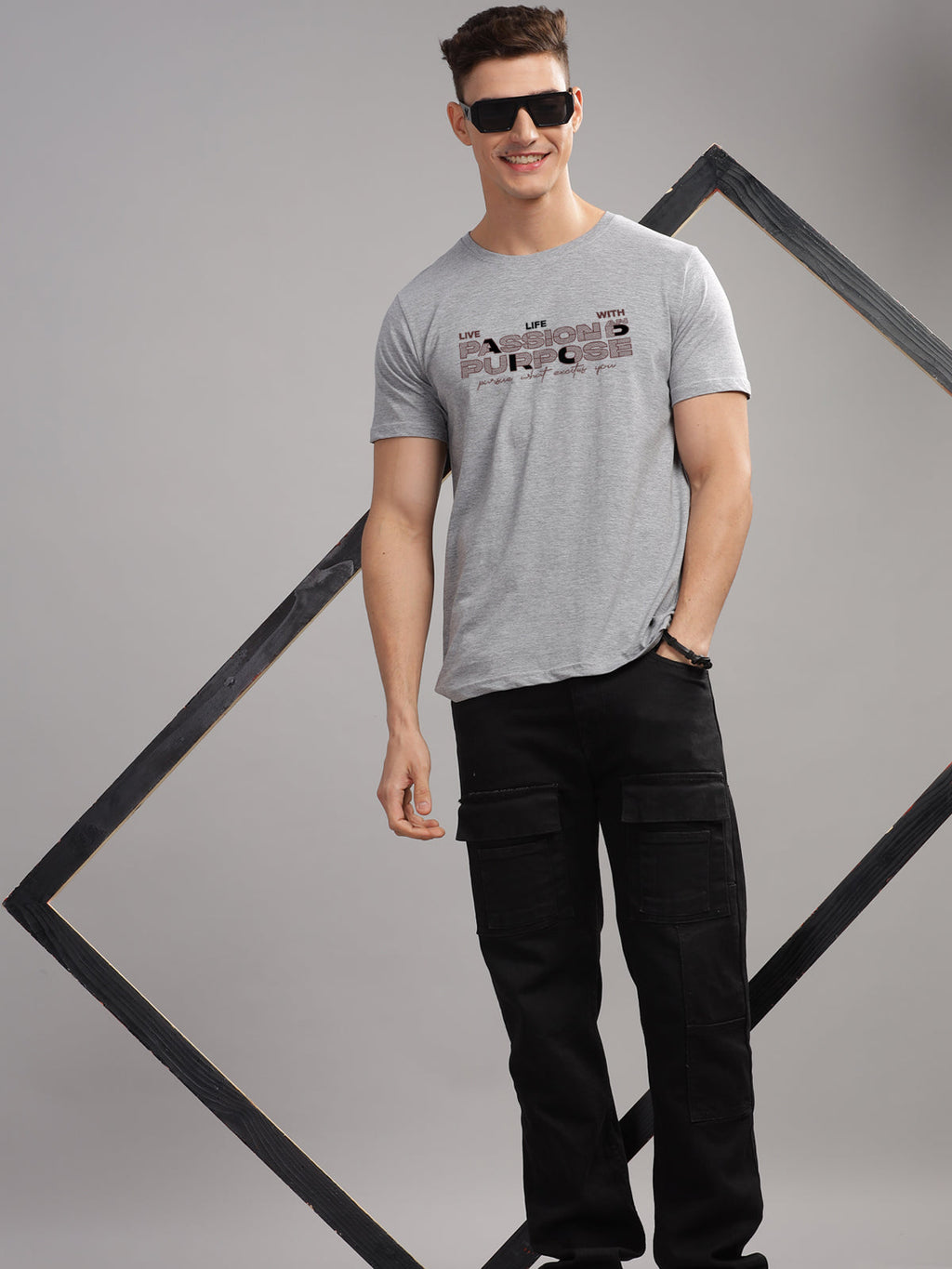 Men Printed Grey T Shirt