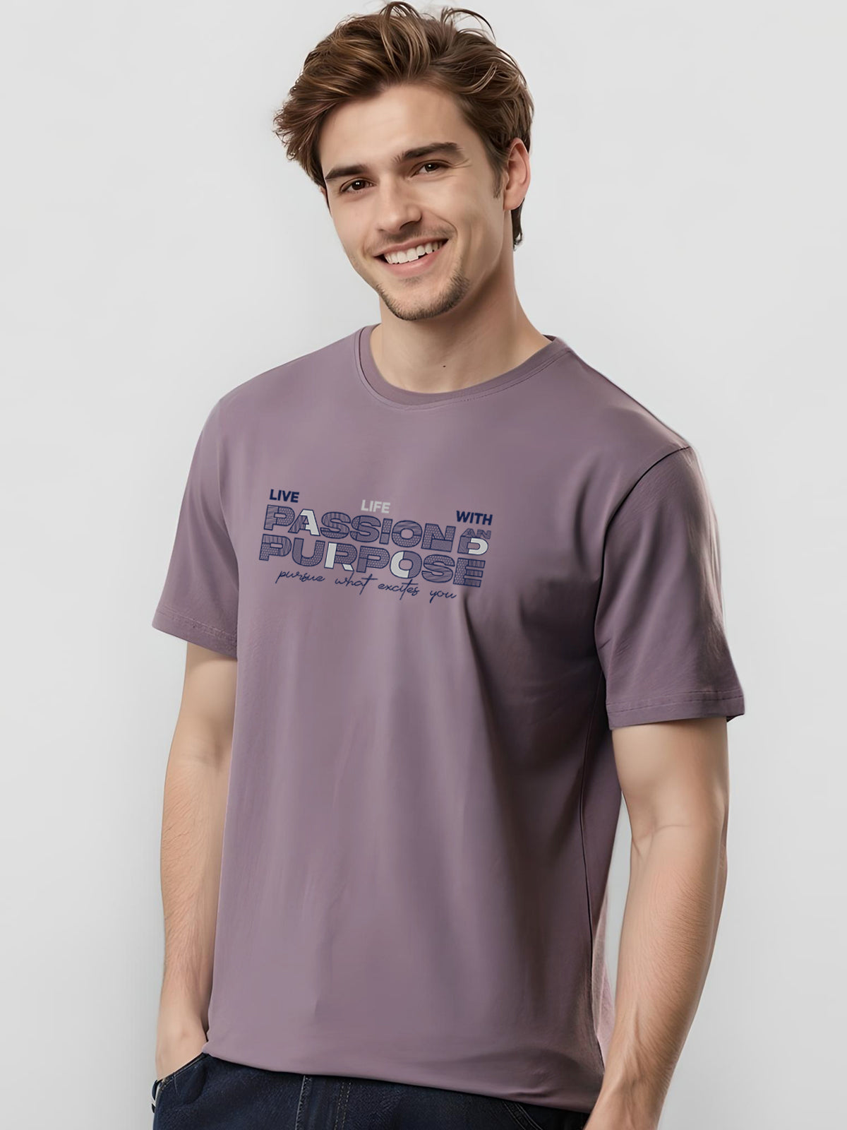 Men Printed Lilac T Shirt