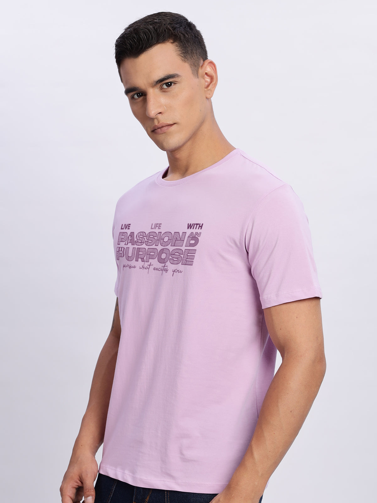 Men Printed Lavender T Shirt