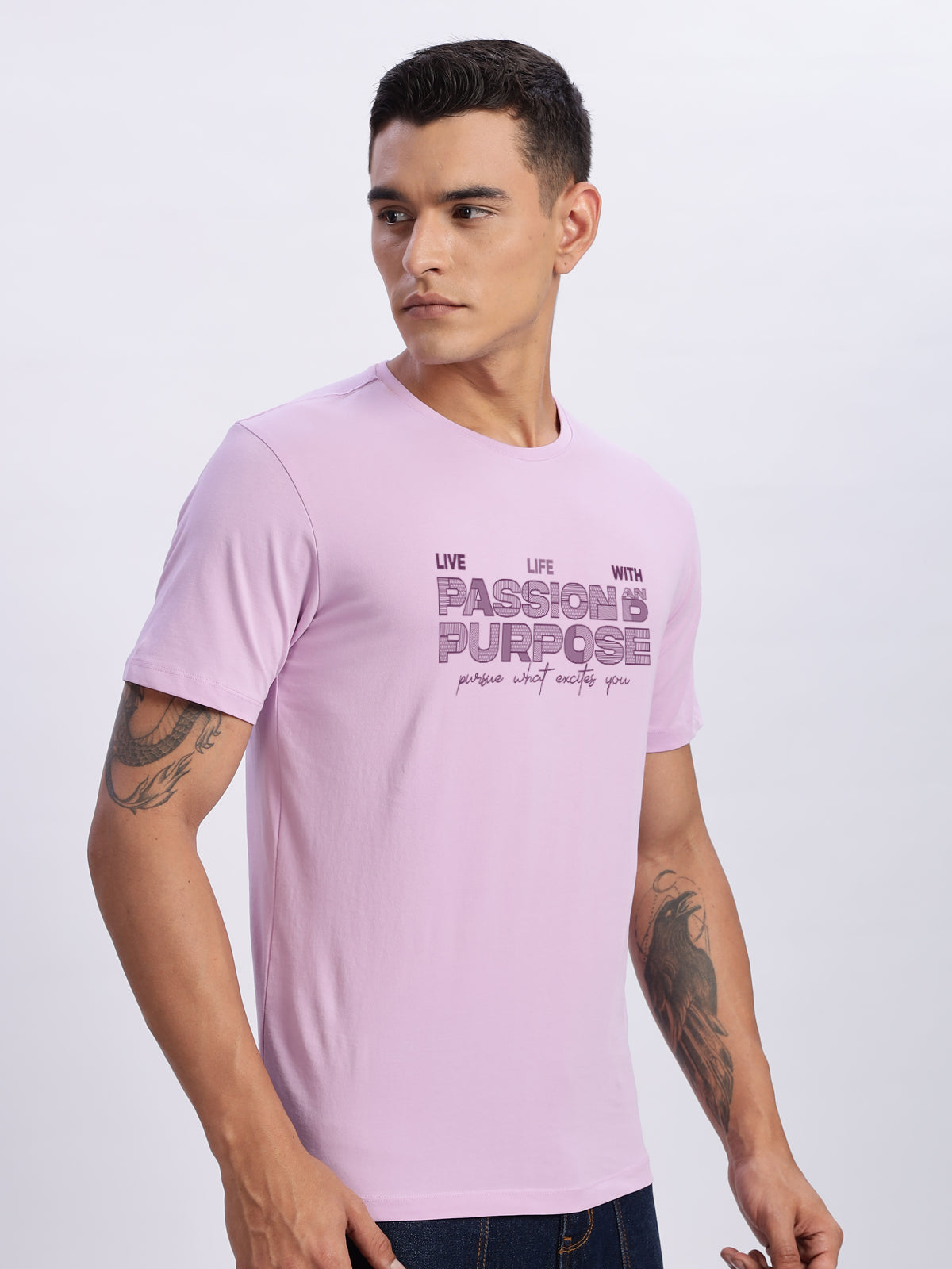 Men Printed Lavender T Shirt