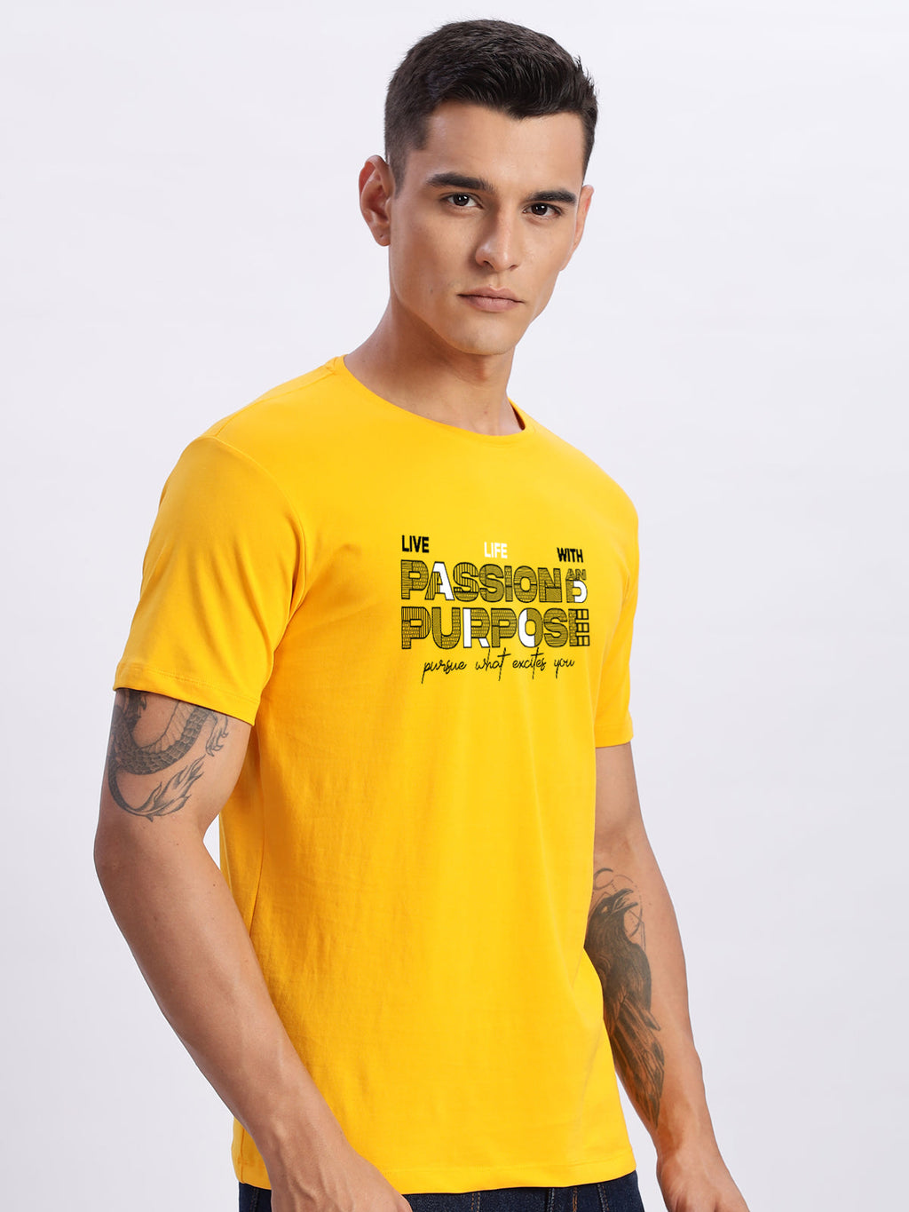 Men Printed Light Mustard T Shirt