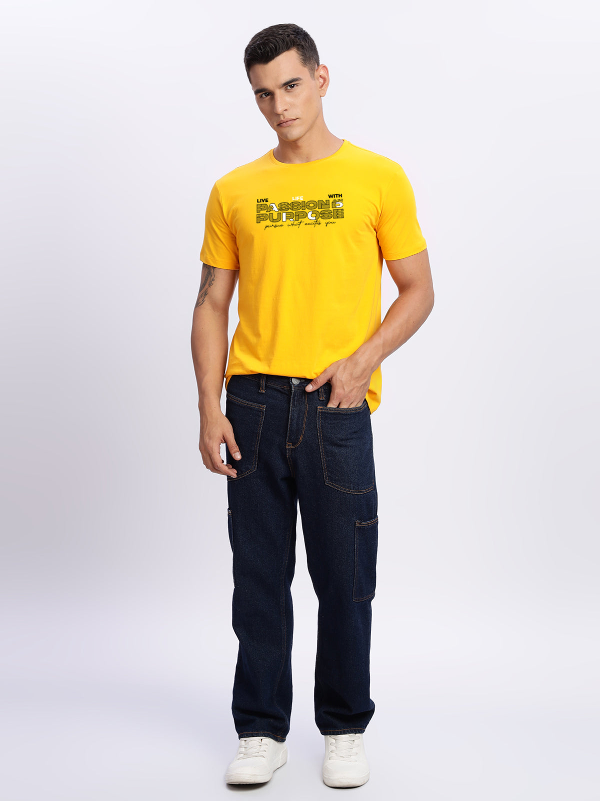 Men Printed Light Mustard T Shirt