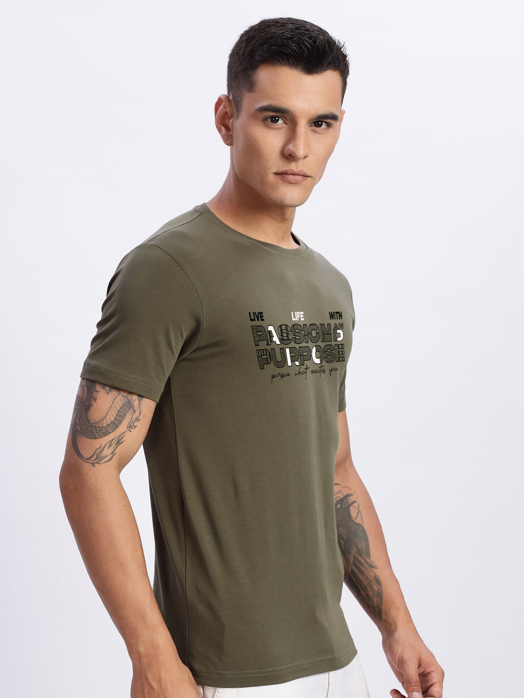 Men Printed Olive T Shirt