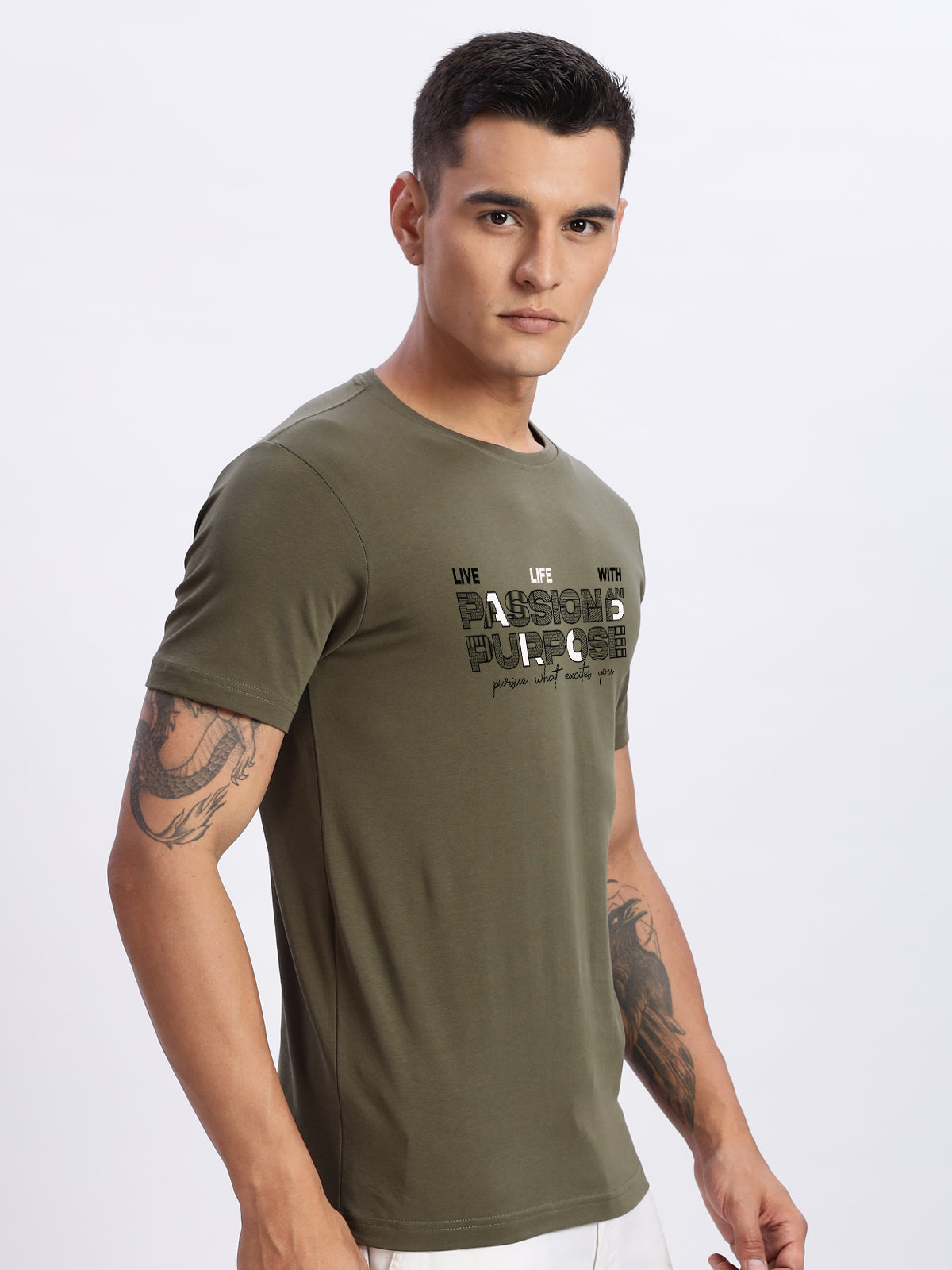 Men Printed Olive T Shirt