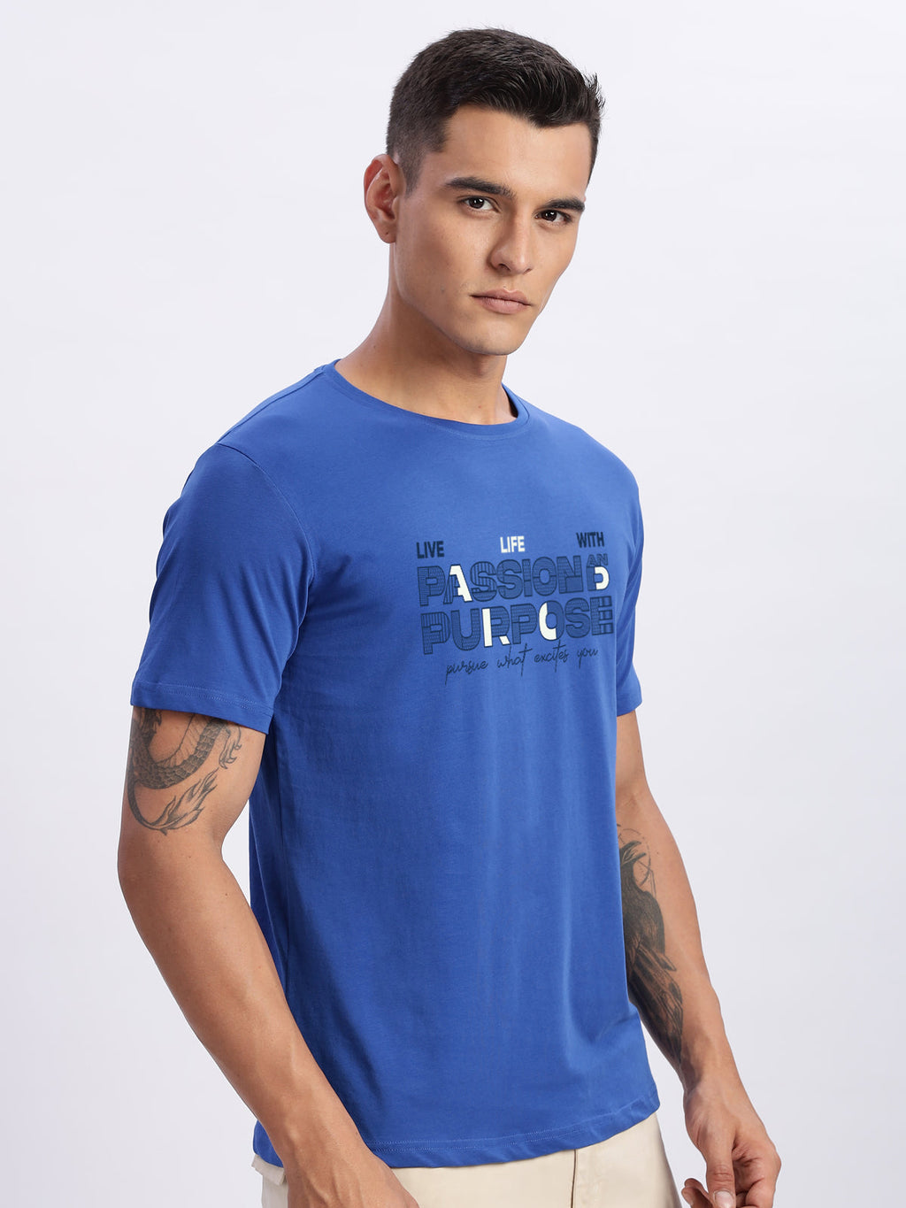 Men Printed Blue T Shirt