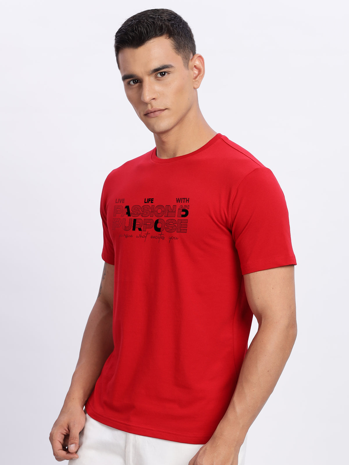 Men Printed Red T Shirt
