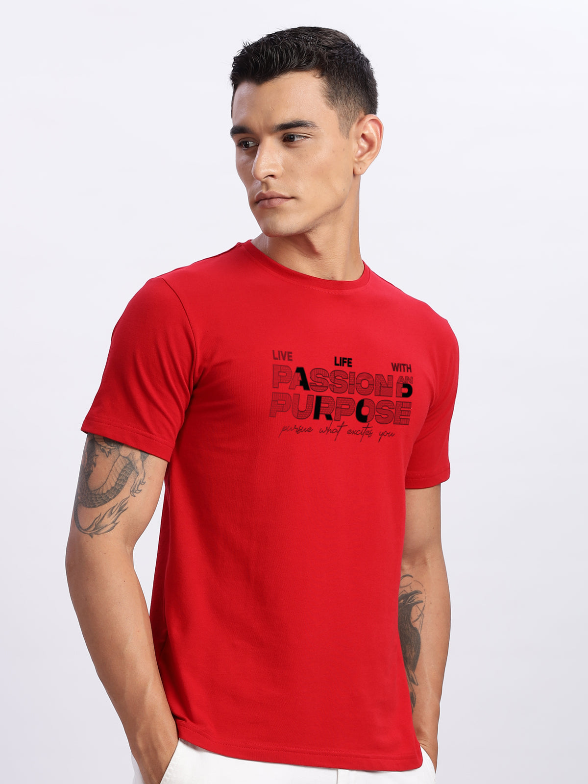 Men Printed Red T Shirt