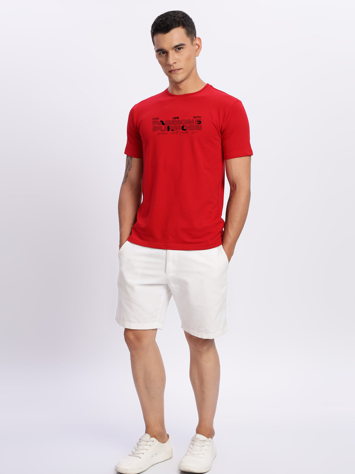 Men Printed Red T Shirt