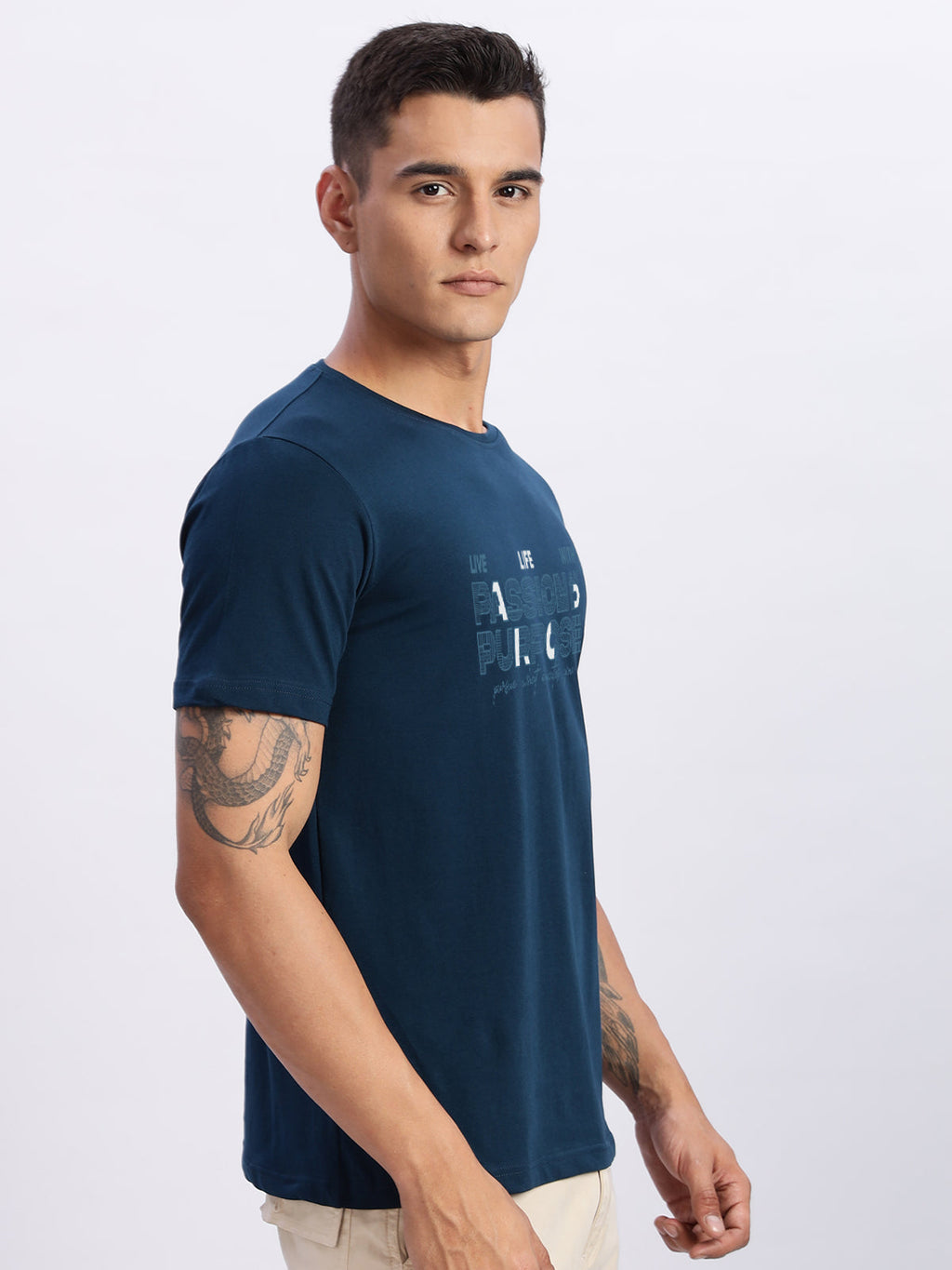 Men Printed Teal T Shirt