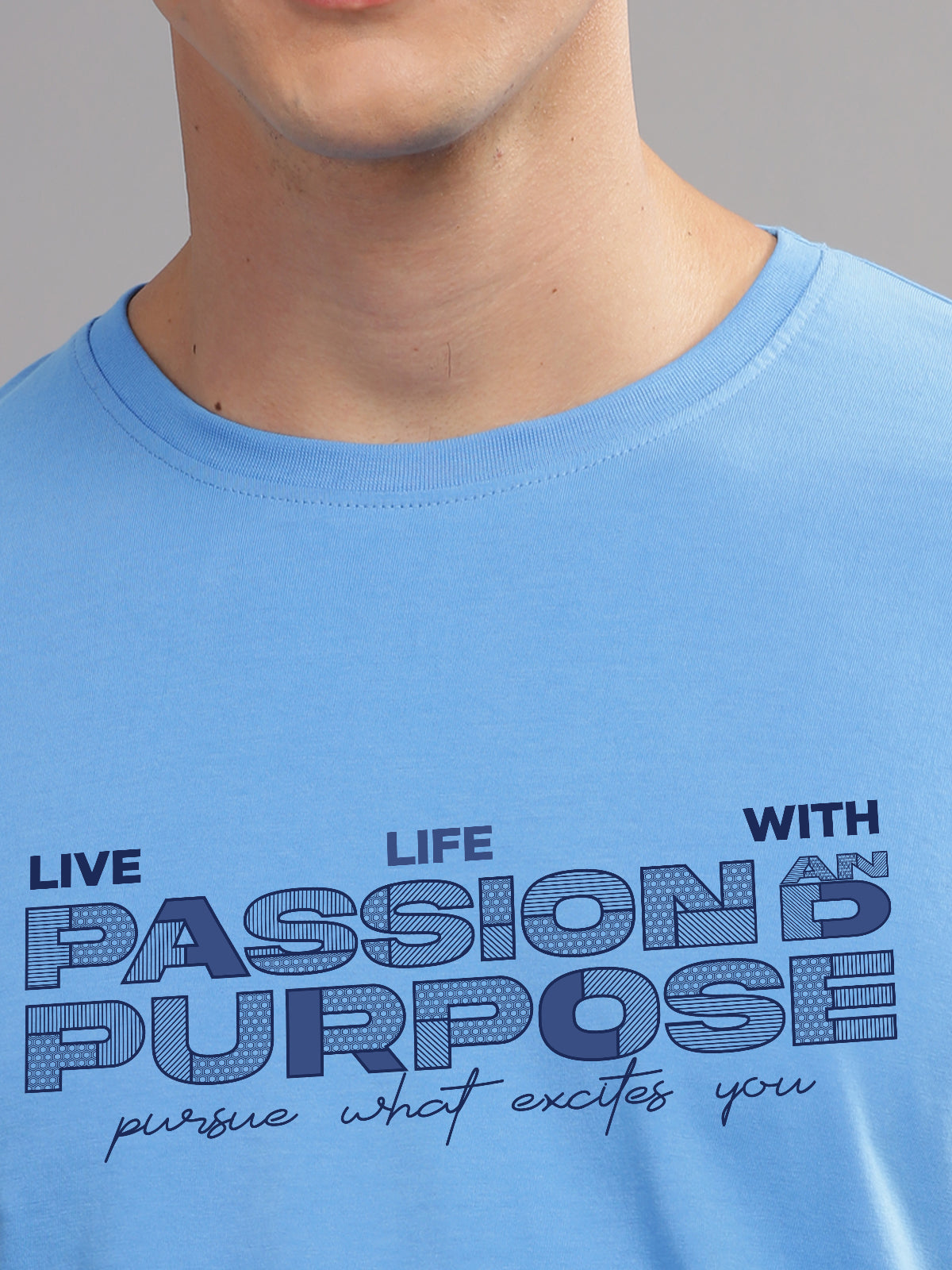 Men Printed Sky Blue T Shirt