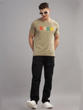Men Beige Round Neck T Shirt