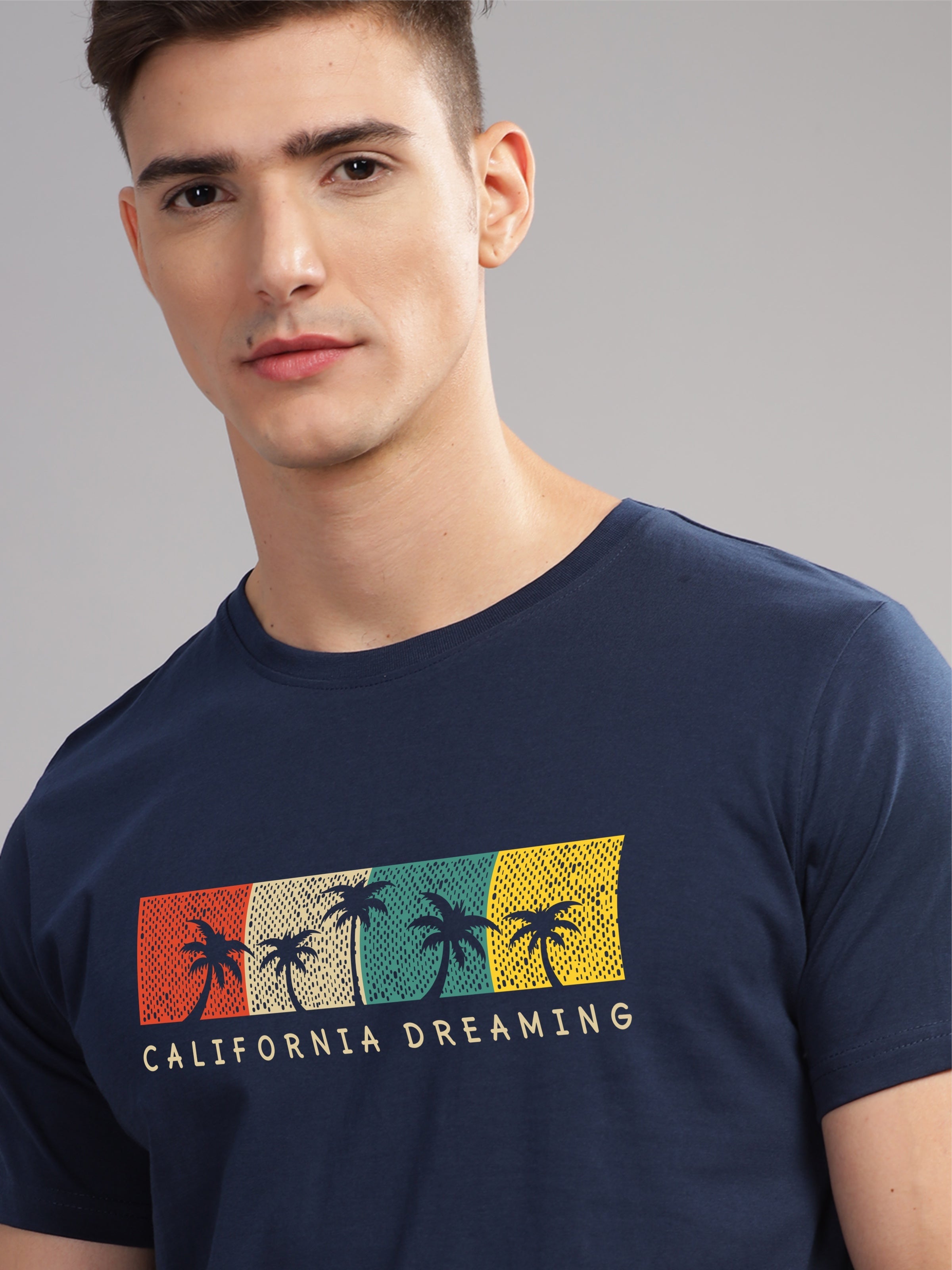 Men Navy Blue Round Neck T Shirt