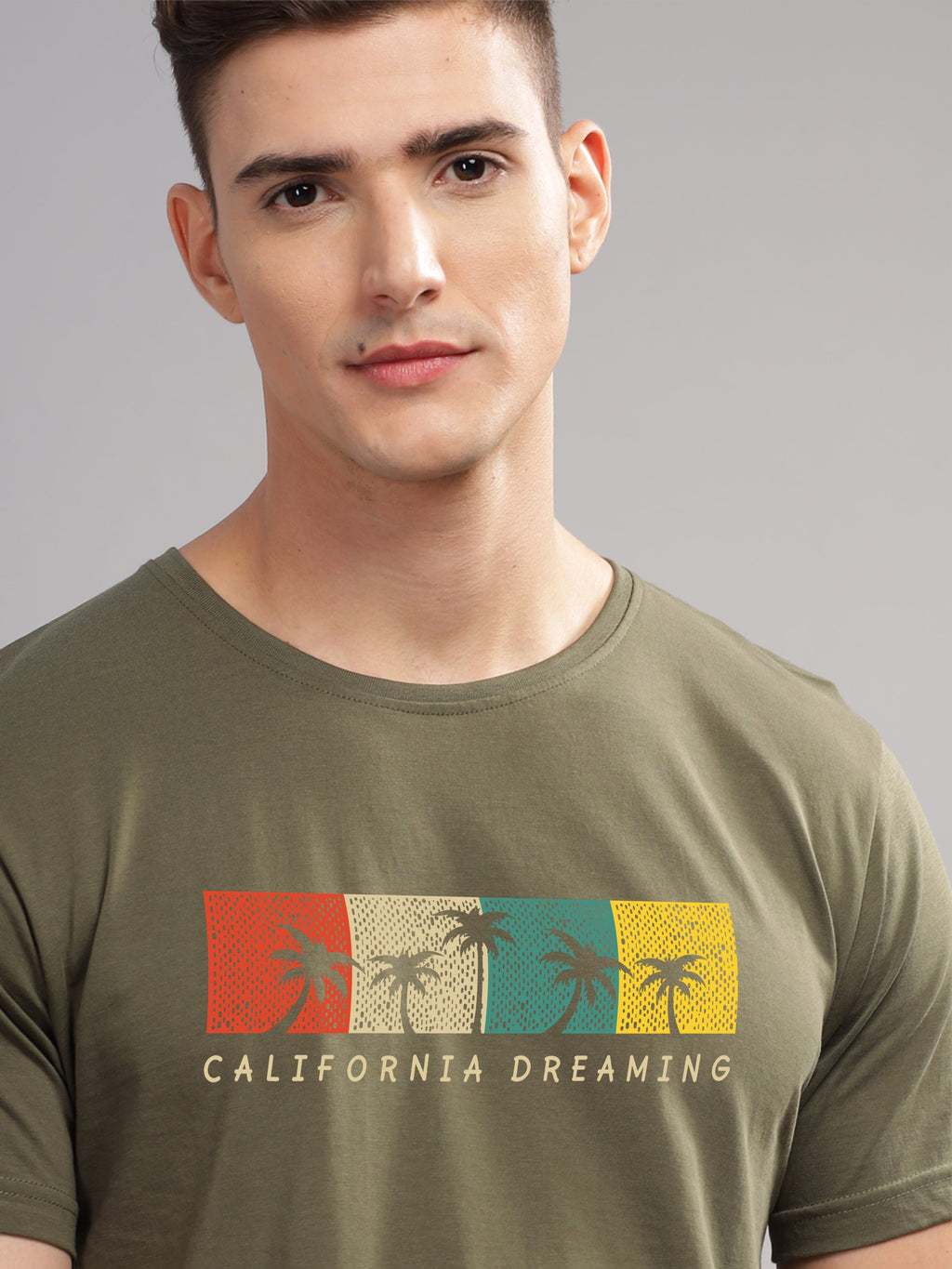 Men Olive Round Neck T Shirt