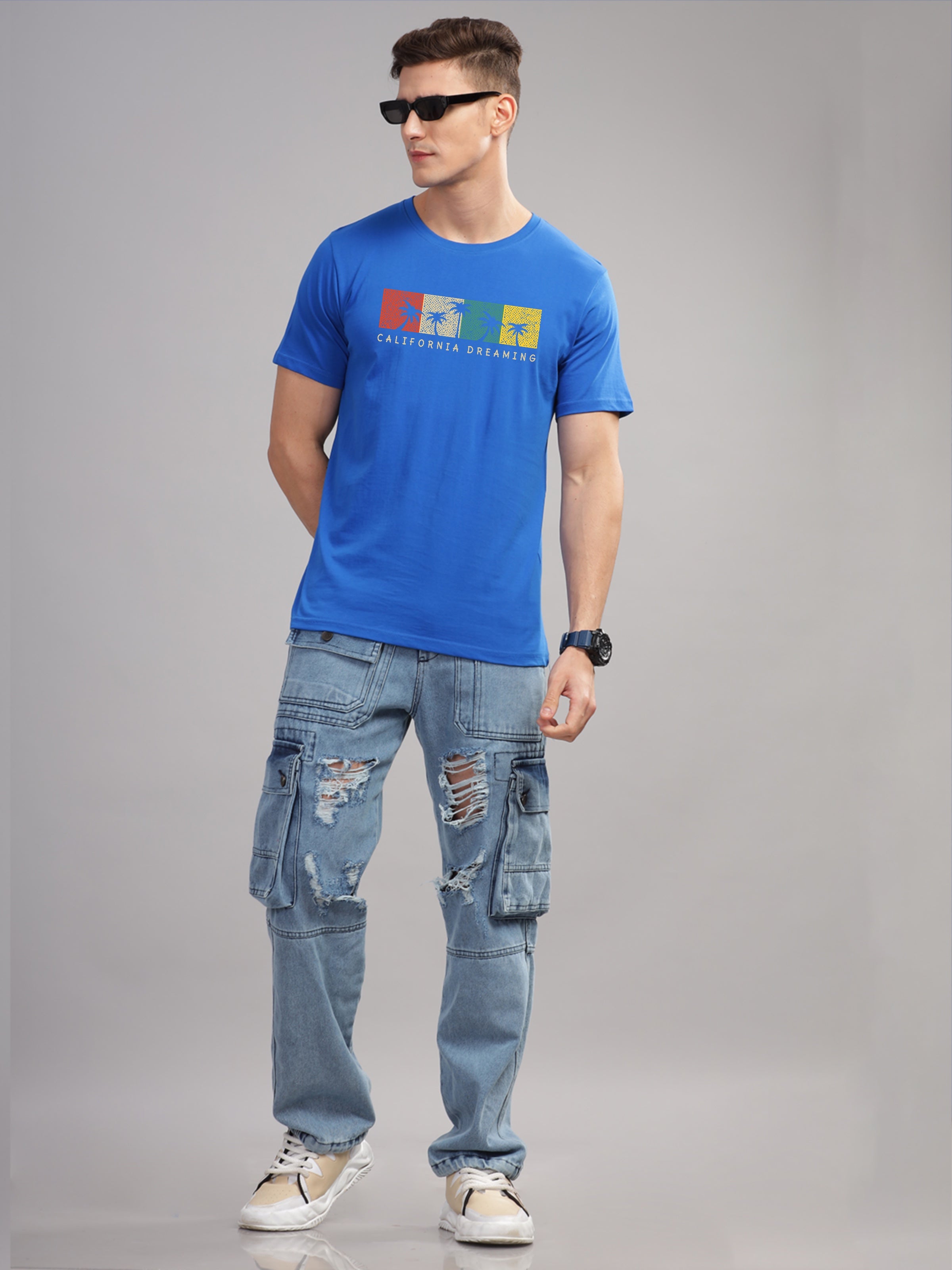 Men Blue Round Neck T Shirt