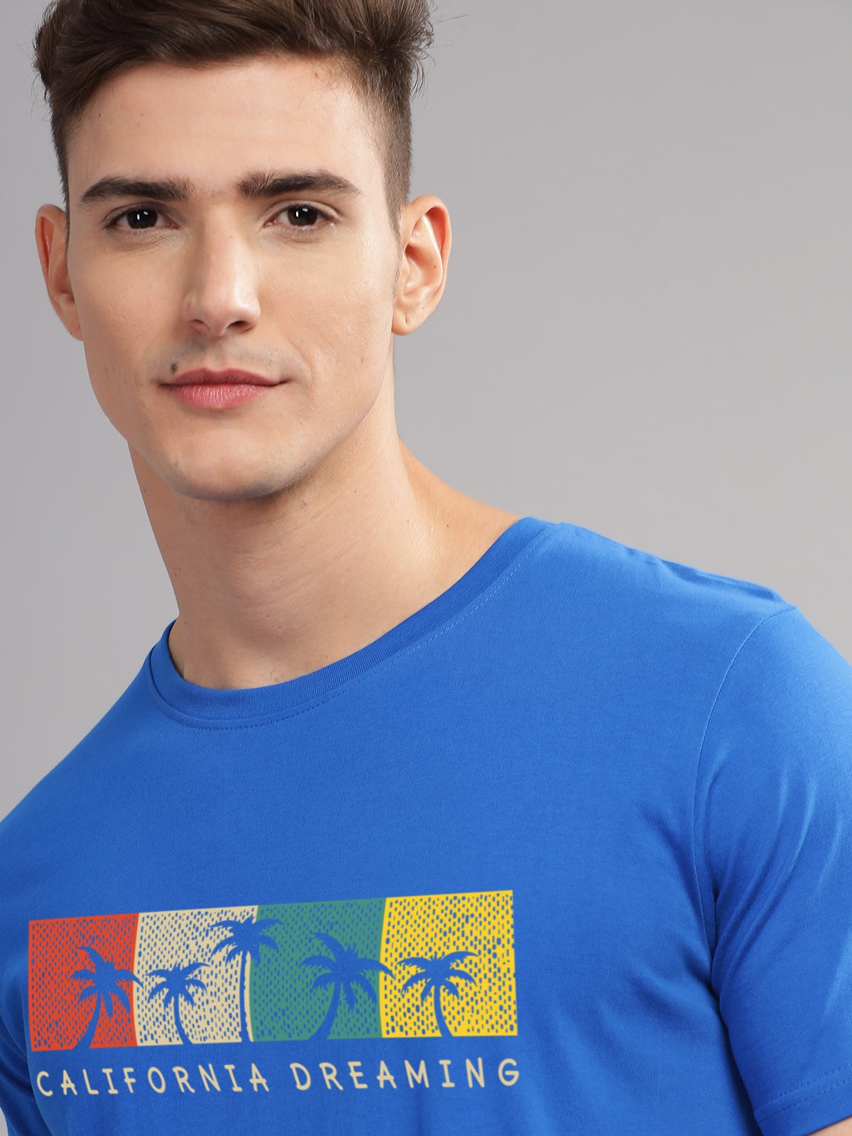 Men Blue Round Neck T Shirt