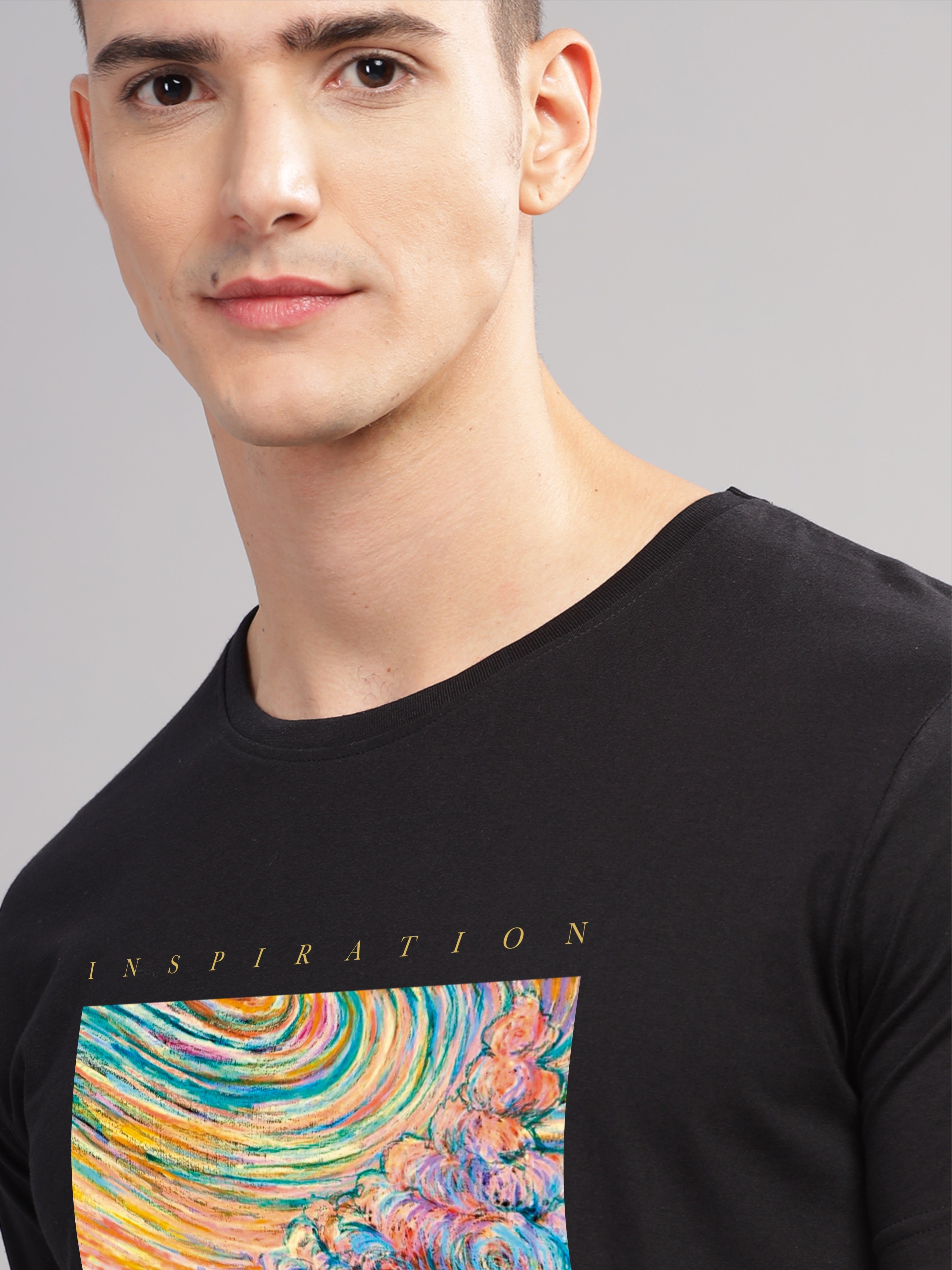 Men Black Round Neck T Shirt