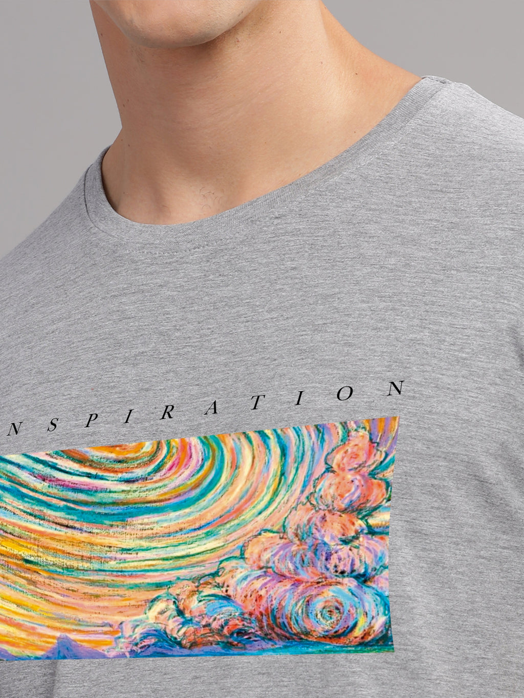 Men Grey Round Neck T Shirt