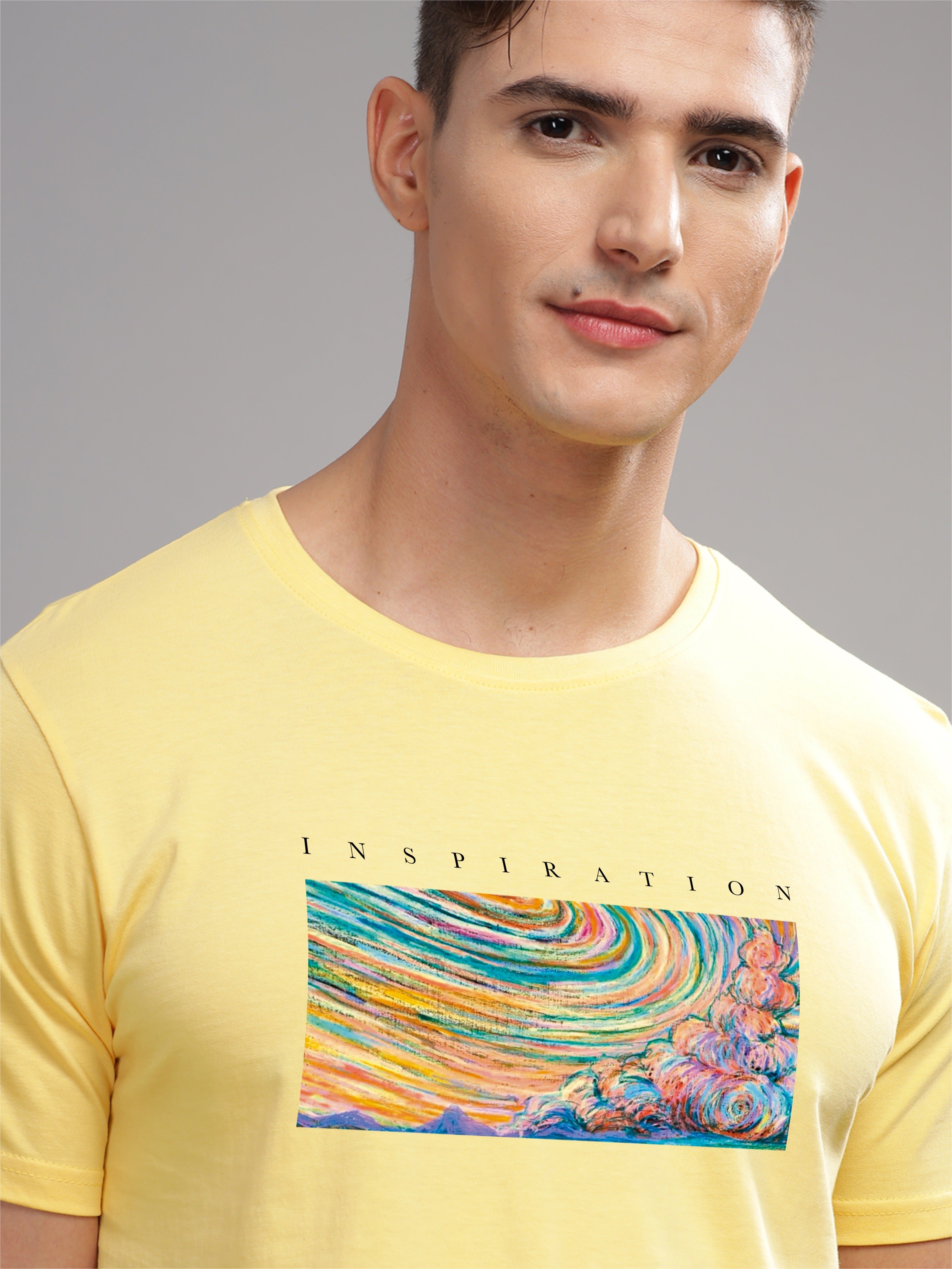 Men Yellow Round Neck T Shirt