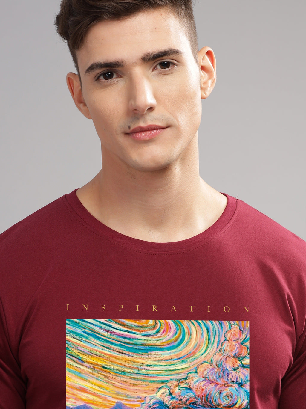 Men Maroon Round Neck T Shirt