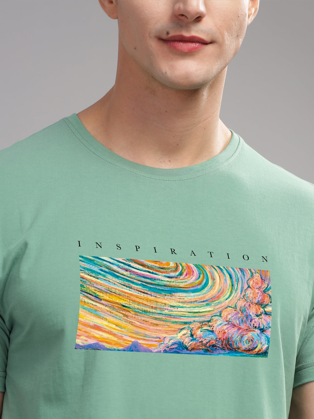 Men Green Round Neck T Shirt