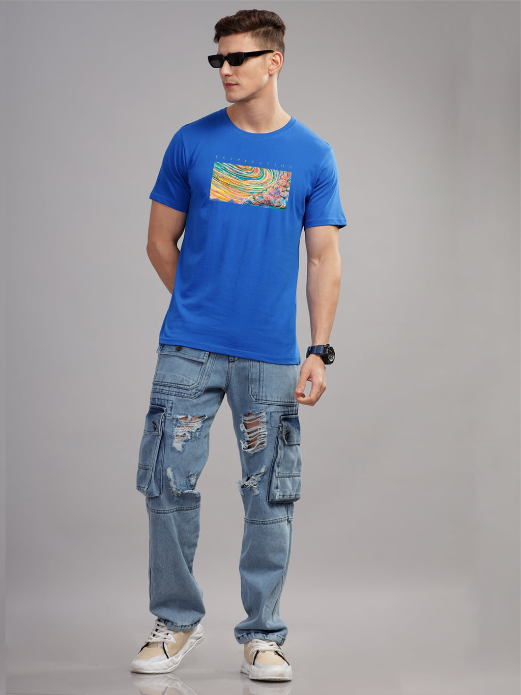 Men Blue Round Neck T Shirt