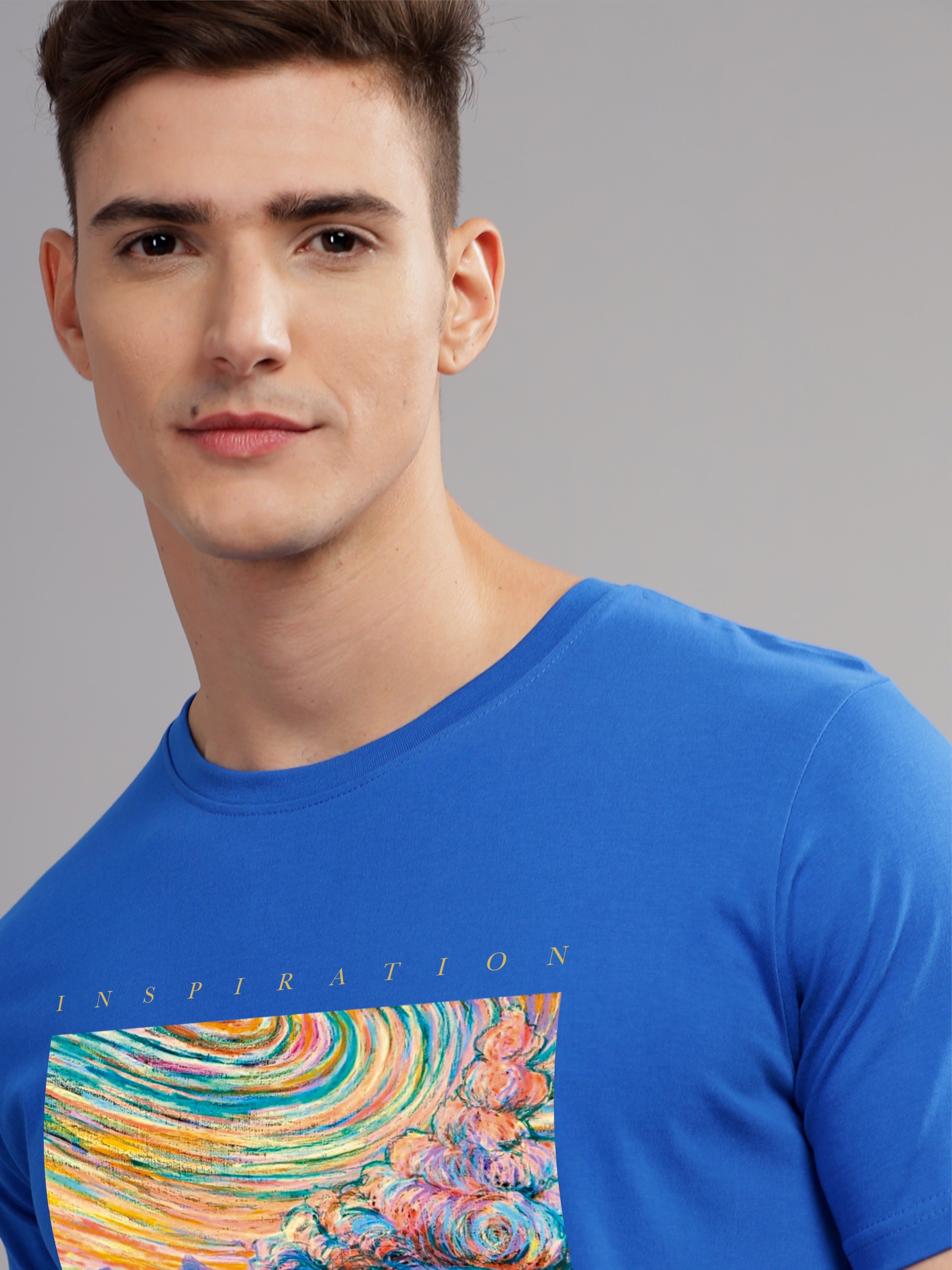 Men Blue Round Neck T Shirt