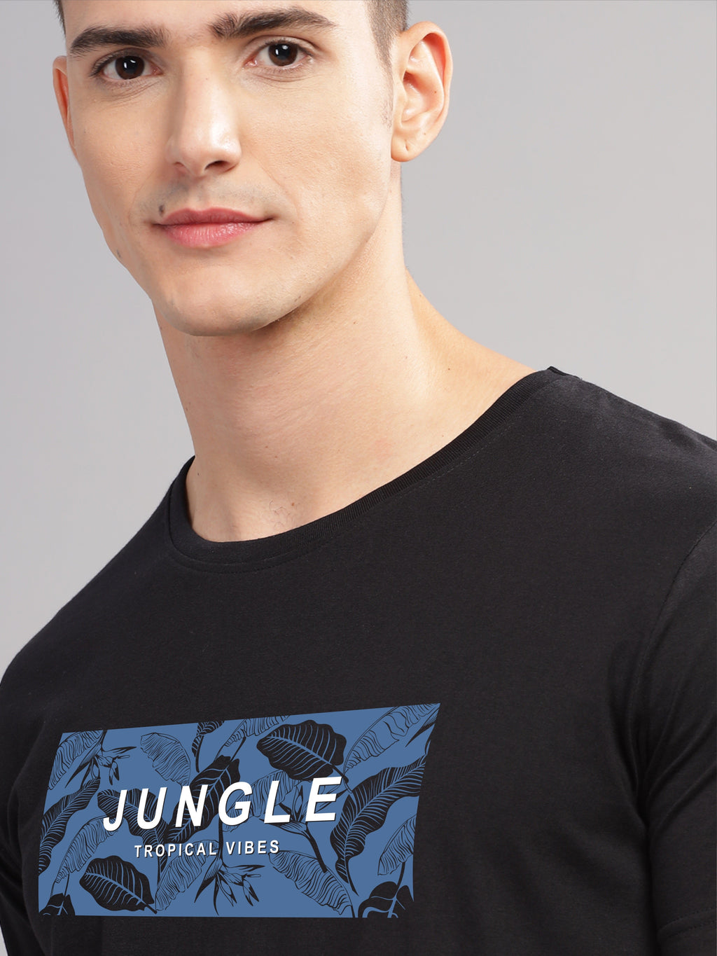 Men Black Round Neck T Shirt