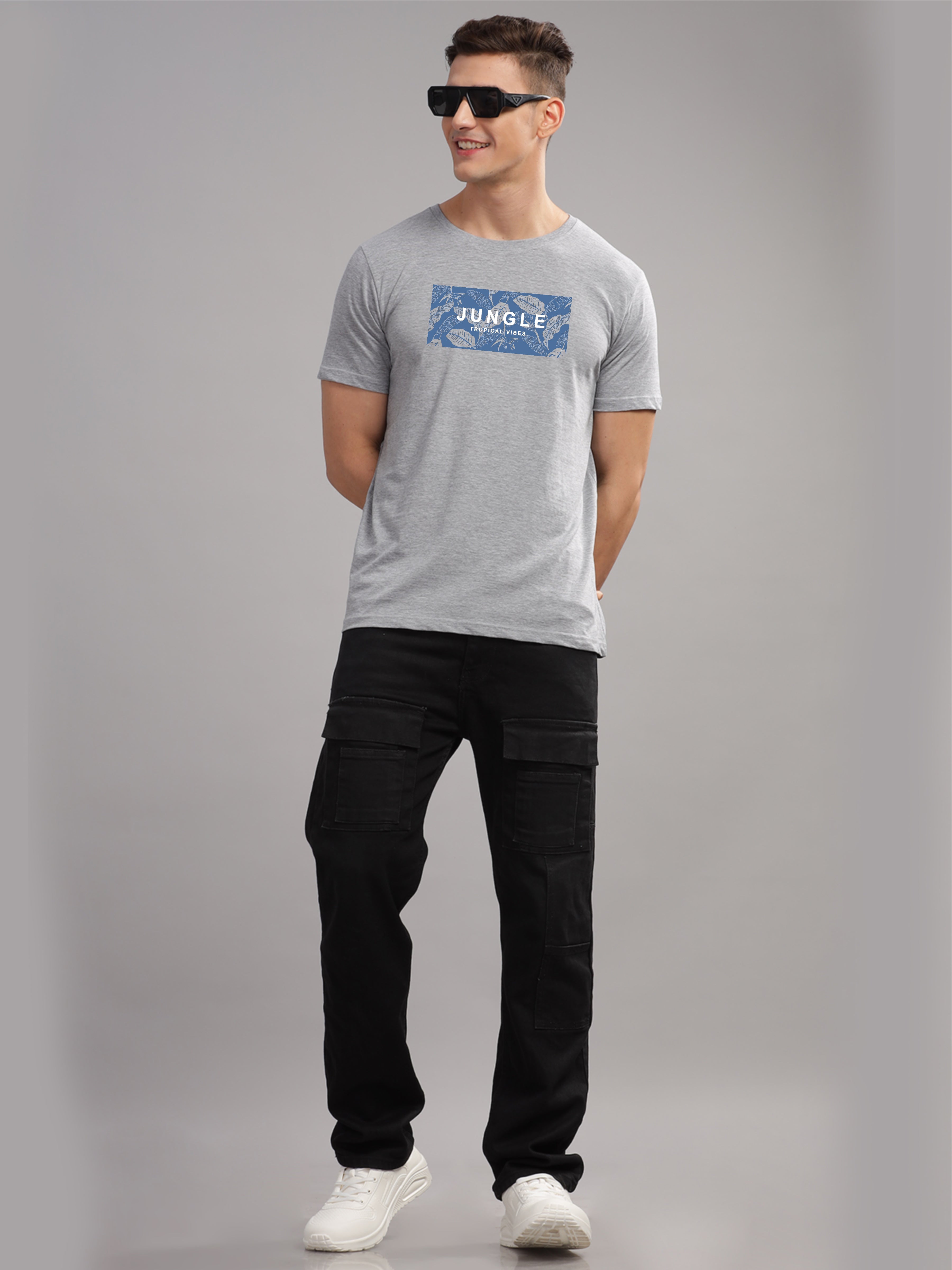Men Grey Round Neck T Shirt